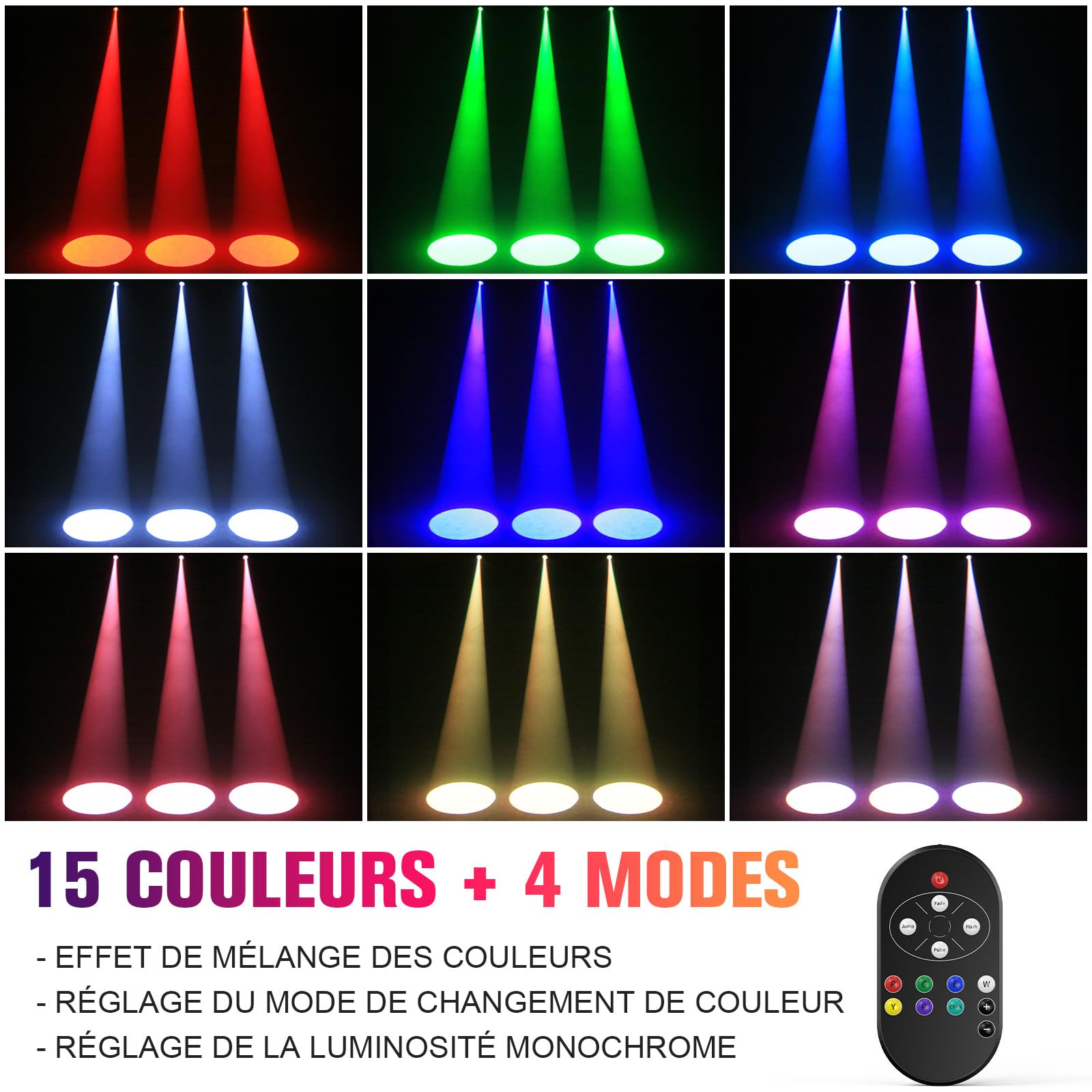 2PCS Projecteur Boule a Facette 30W Pin Spot LED Éclairage de Scène RGBW Projecteur avec Télécommande 4 modes Boule Miroir pour Bars Fêtes Halls