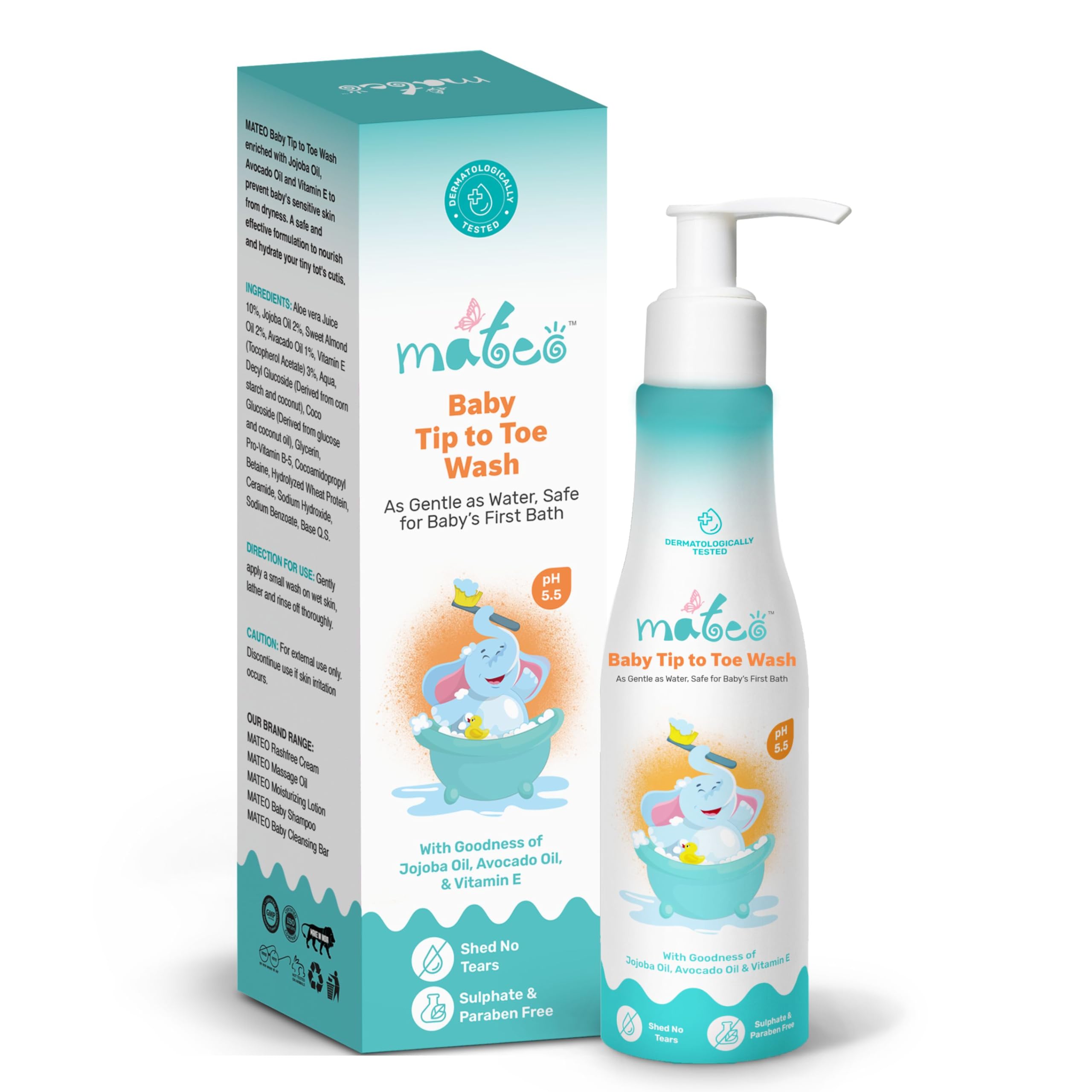 Mateo Tip-to-Toe wash for babies With 100% Soap Free & pH 5.5 maintained | Dermatologically Certified Toxin-Free | Aloe Vera, Jojoba, Sweet Almond, and Avocado Oil 200 ml (Pack of 1)-image-7
