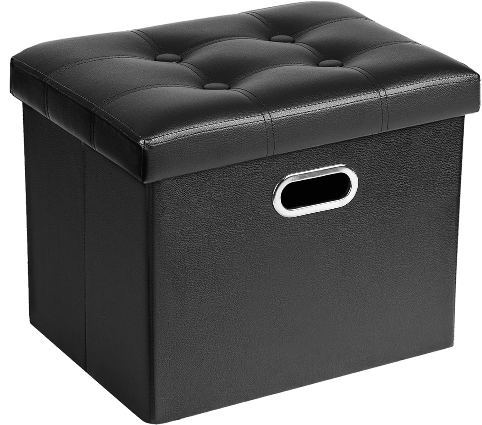 COSYLAND Puff Almacenaje 40L, Banco Almacenaje, Capacidad de Carga 200 kg, Tapizado PVC, Baúl para Dormitorio, Salón, Entrada, Juguetes, Organizador Multifuncional, Plegable, Negro, 43x33x33cm