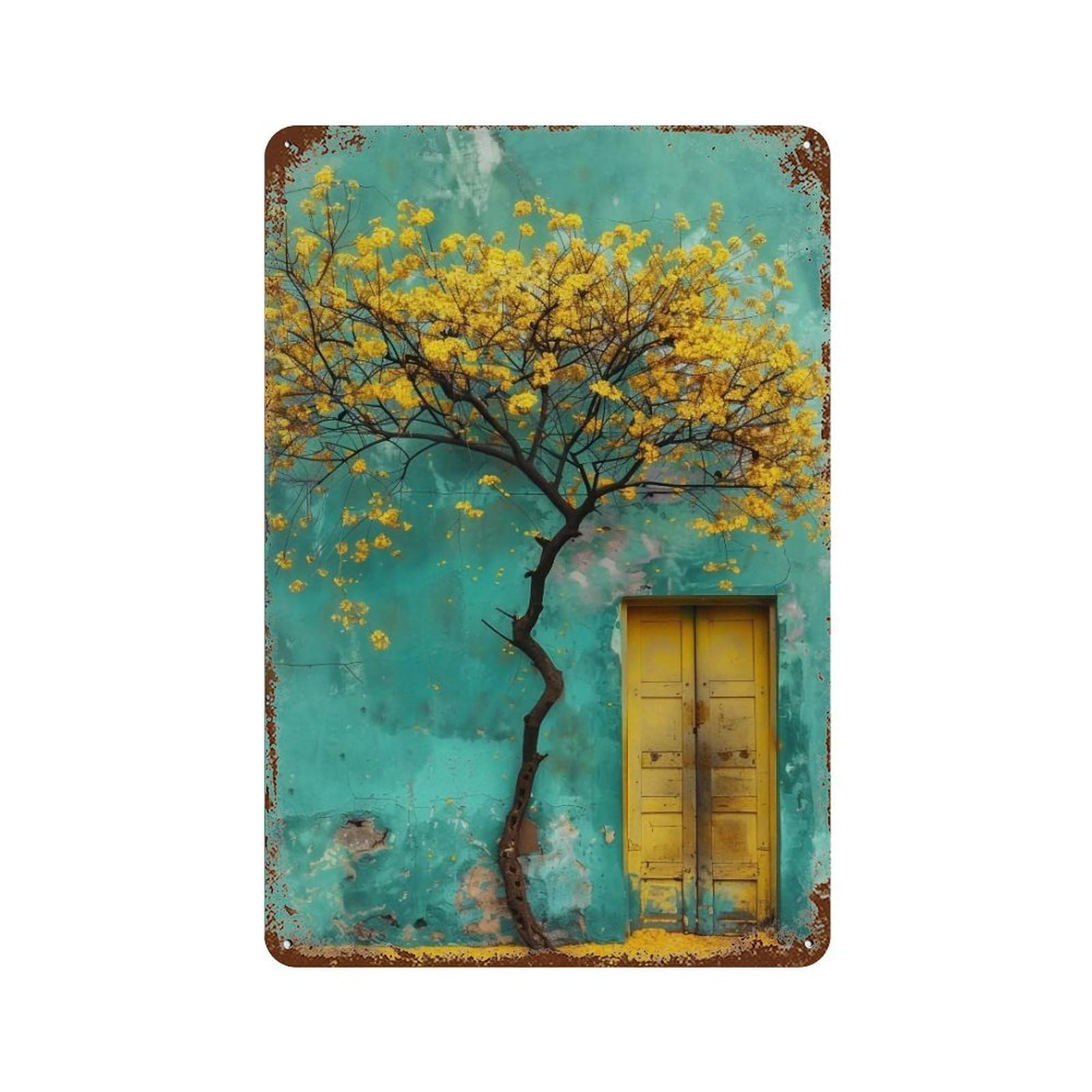Wujhgrsg Style Minimal Vertical Mottled Wall Solitary Blossom Tree 01 Wall Art Retro Iron Vintage Metal Tin Sign Poster Modern Decor For Home Cofffee Club Bar Shop 30X20cm