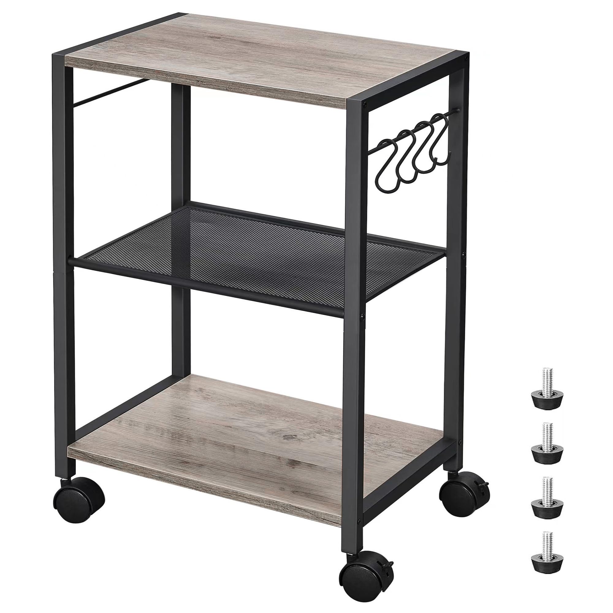 Printer Stand, 3-Tier Mobile Printer Cart Under Desk with Storage Rack, Ventilated, Industrial Rolling Printer Table with Wheels, Sturdy Little Table for Home, Office, Greige UBG03PS01