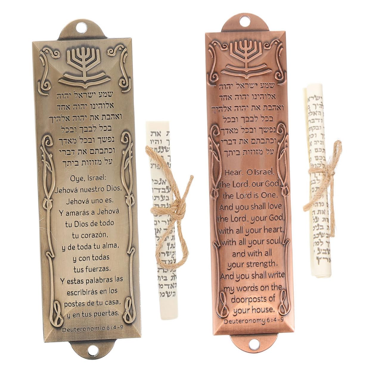 PRETYZOOM 2Sets Mezuzah for Front Door with Scroll Antique Metal Jewish House Blessing Decoration Shema Blessing Scroll for Home Decor for Hanukkah Religious Ceremonies