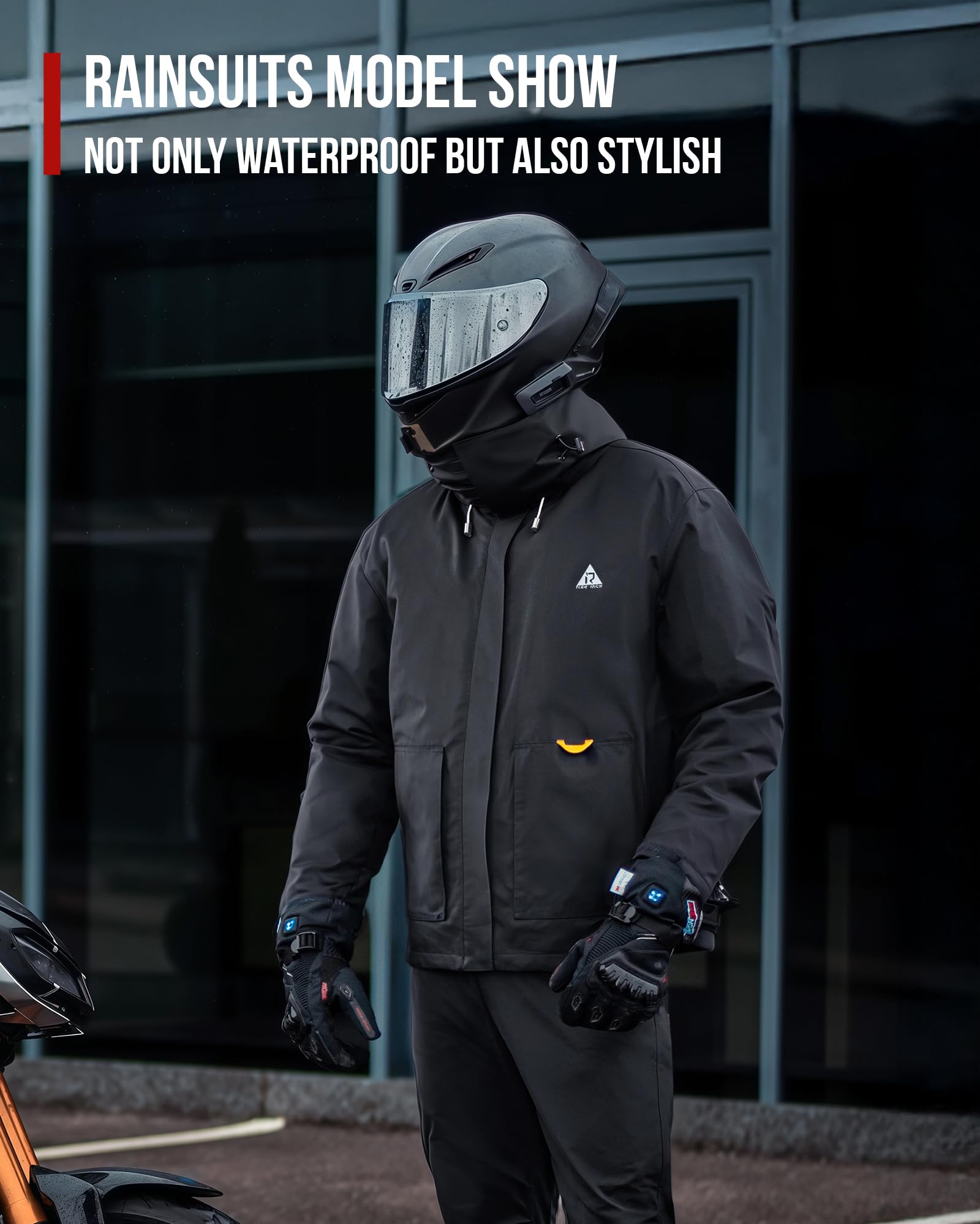 RIDEIRON Combinaison Pluie Moto Homme,Veste imperméable Moto Hommes,Respirante,imperméable,réfléchissante, légère et Coupe-Vent pour Cyclisme,Scooter,Touring,Noir,XL