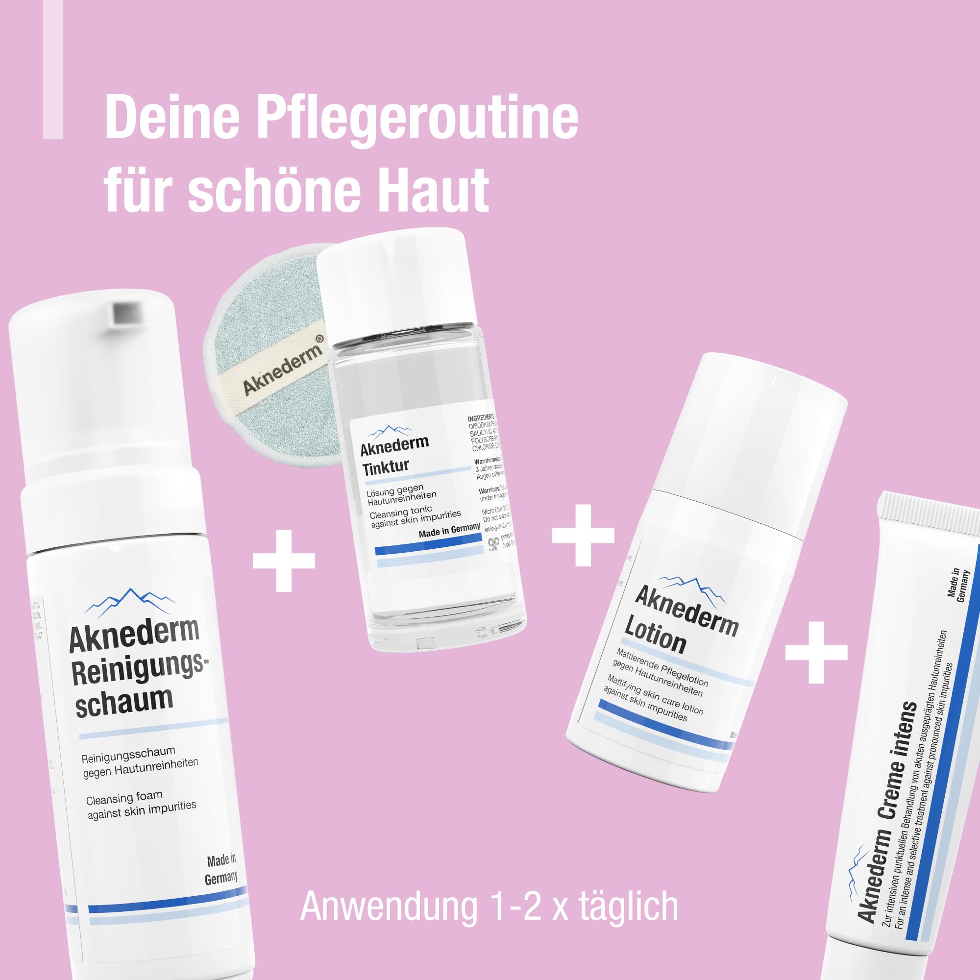 aknederm Premium Set intens für normale Haut - Set mit Tinktur/Reinigungsschaum/Lotion/Creme intens & Reinigungspads - natürliches Skincare Set - ideal zur Akne Behandlung 230ml