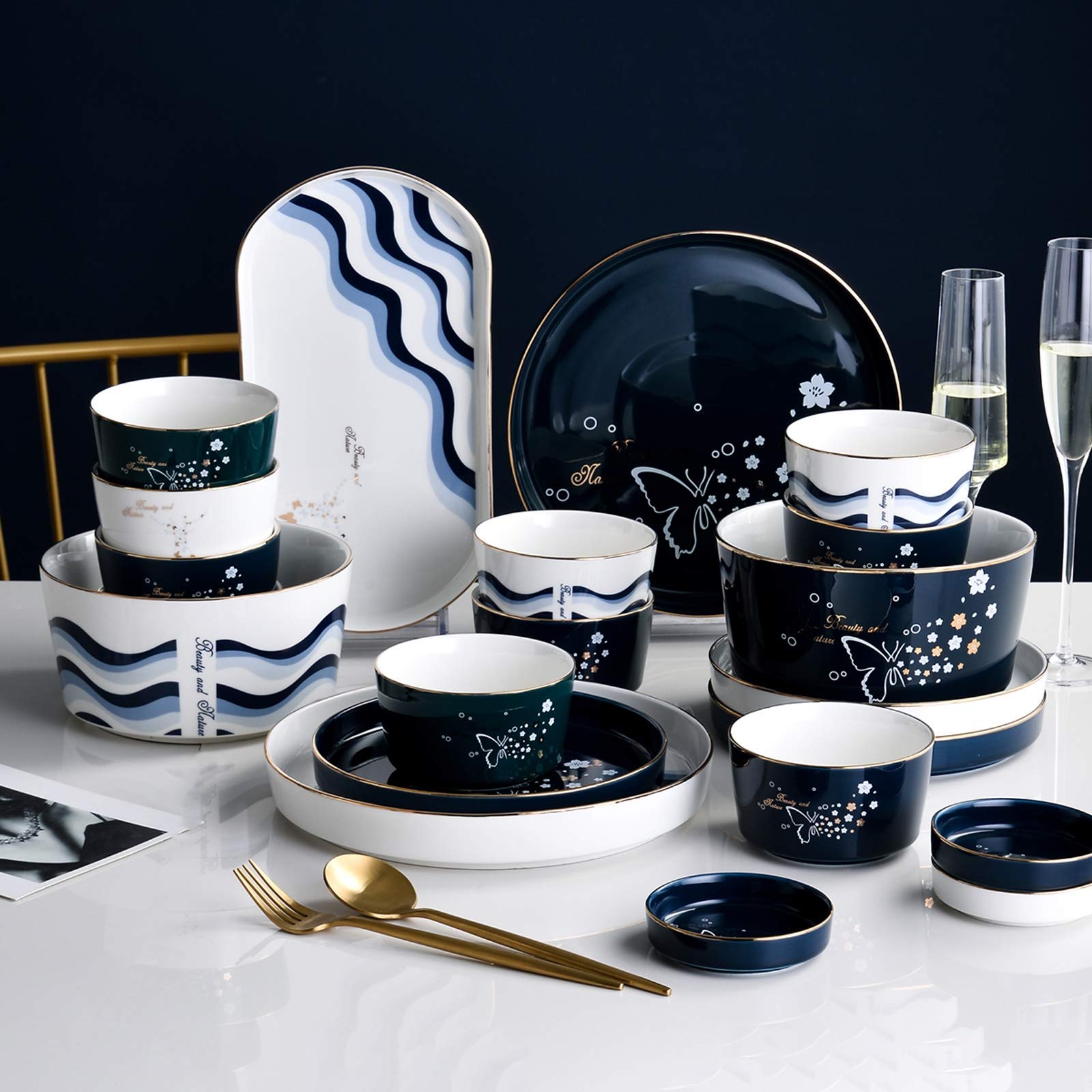 NZPOST Stylish Dinner Plates,Ceramics Dinnerware Set, 44 Pieces Plates and Cereal Bowl Sets | Phnom Light