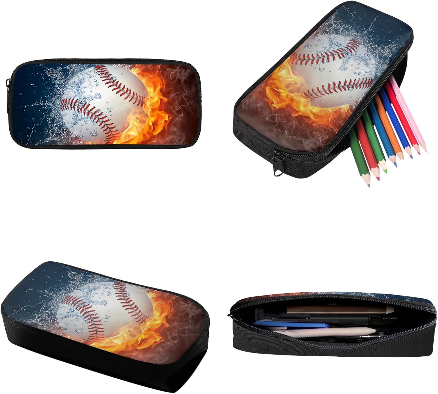 Suobstales Baseball Flame School Backpack for Kids Boys Gifts School Bag Set with Lunch Box Pencil Case,Cool Bookbag Teen Student Back Packs Satchel Travel Daypack Bagpack