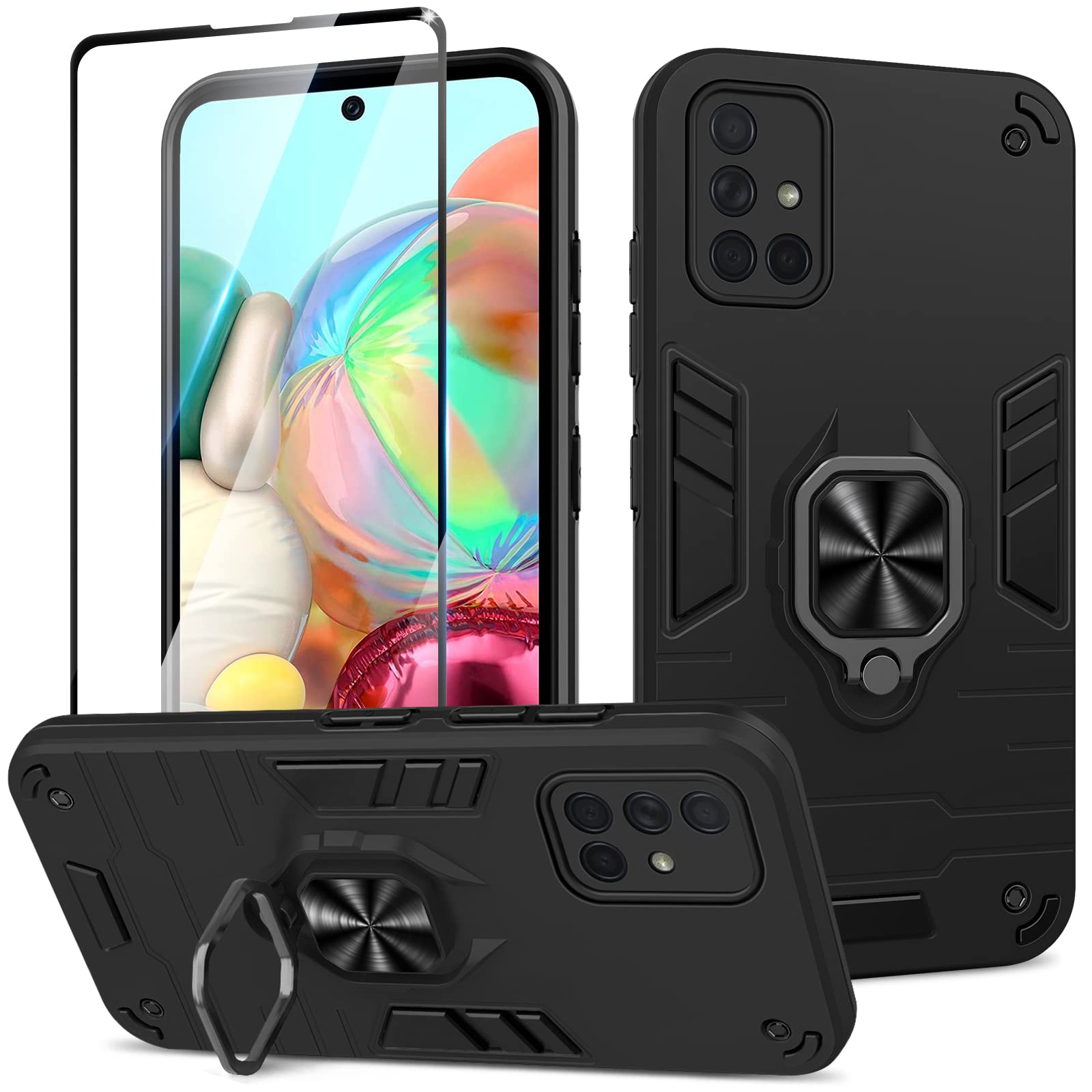 Funda para Samsung Galaxy A13 4G con Cristal Templado Protector Pantalla, Carcasa Antigolpes con Soporte anular metálico, Case Protectora de Grado Militar, Negro — view 252