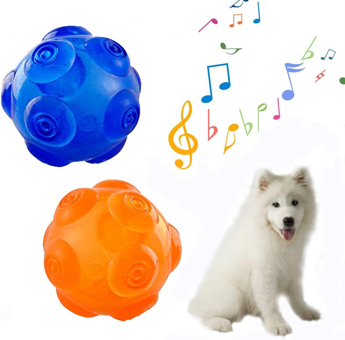 Squeaky Dog Balls Dog Chew Toys Ball Perfect Size Durable Rubber Dog Toy Pet Ball Rubber Interactive Training Toys for Small Medium Large Dogs - Orange and Blue 3.6inch (2pcs)