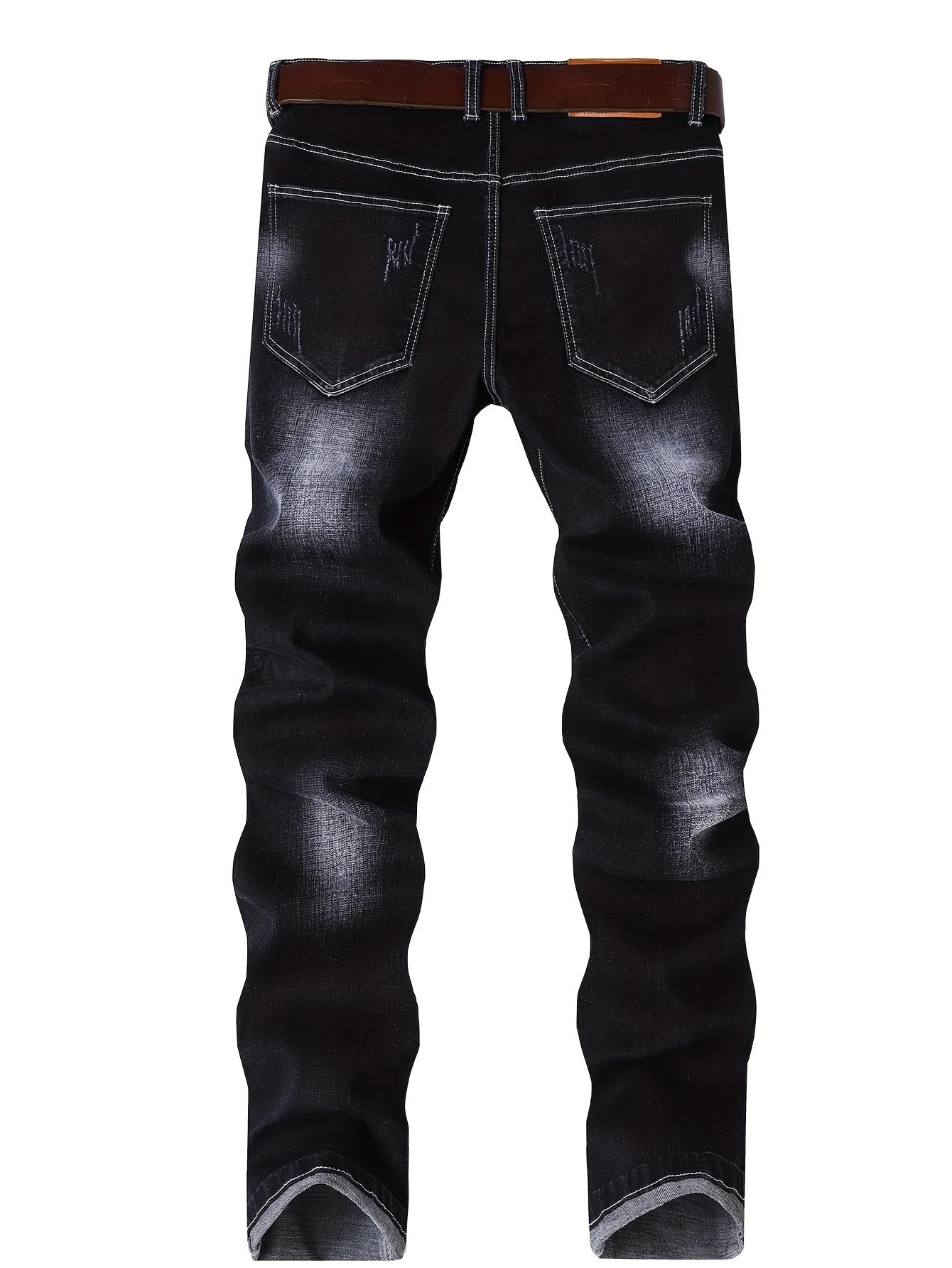 Jeans da uomo dritti da motociclista, ricamati, elasticizzati, streetwear, hip hop, biker, casual