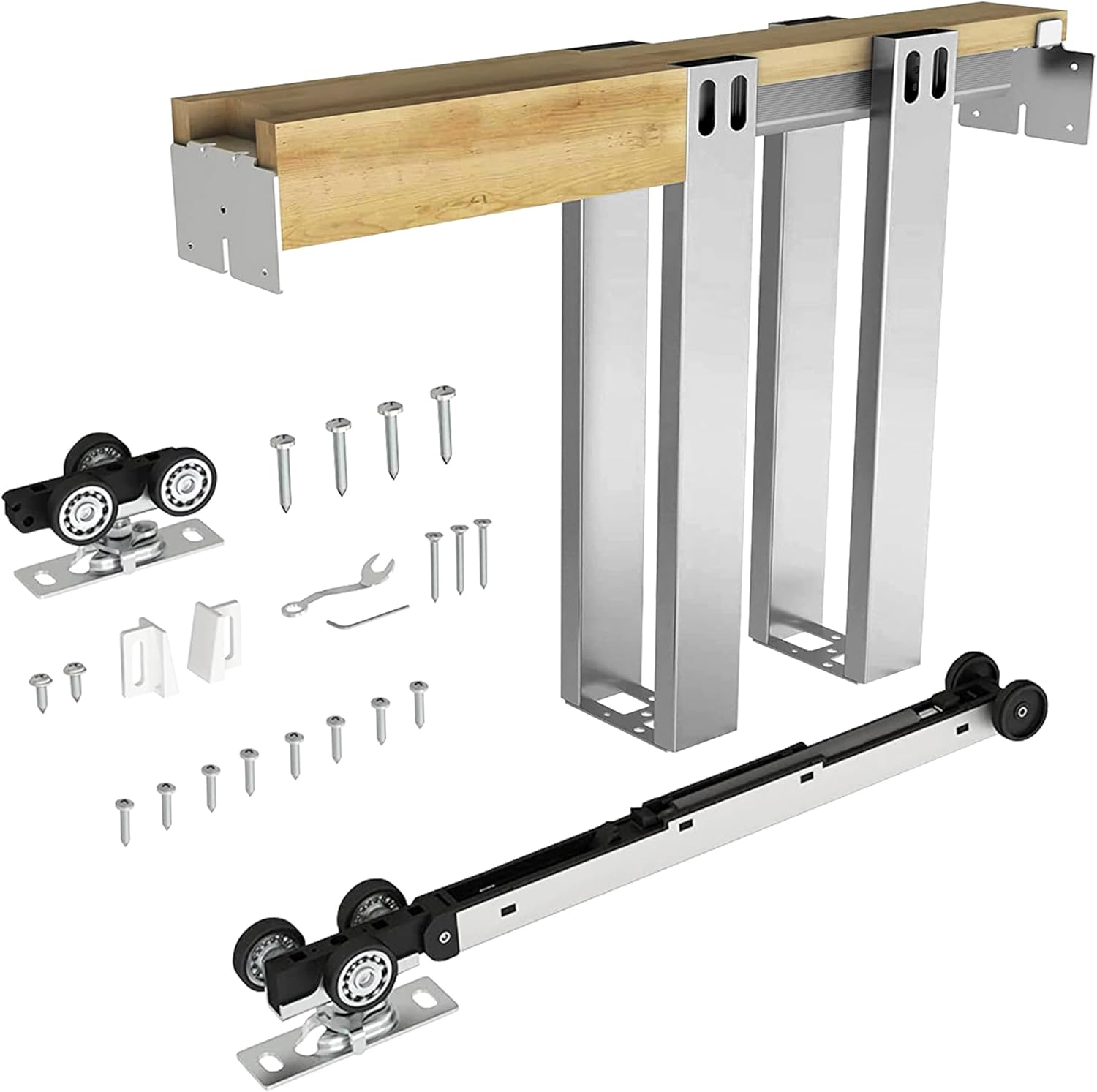 JUBEST 30"x80" Pocket Door Frame Kit with 120LBS Two-Way Soft-Close Mechanism, Easy to Install Pocket Door Kit, Pocket Door Frame for 24" to 30" Wide Door, Durable Pocket Door Hardware