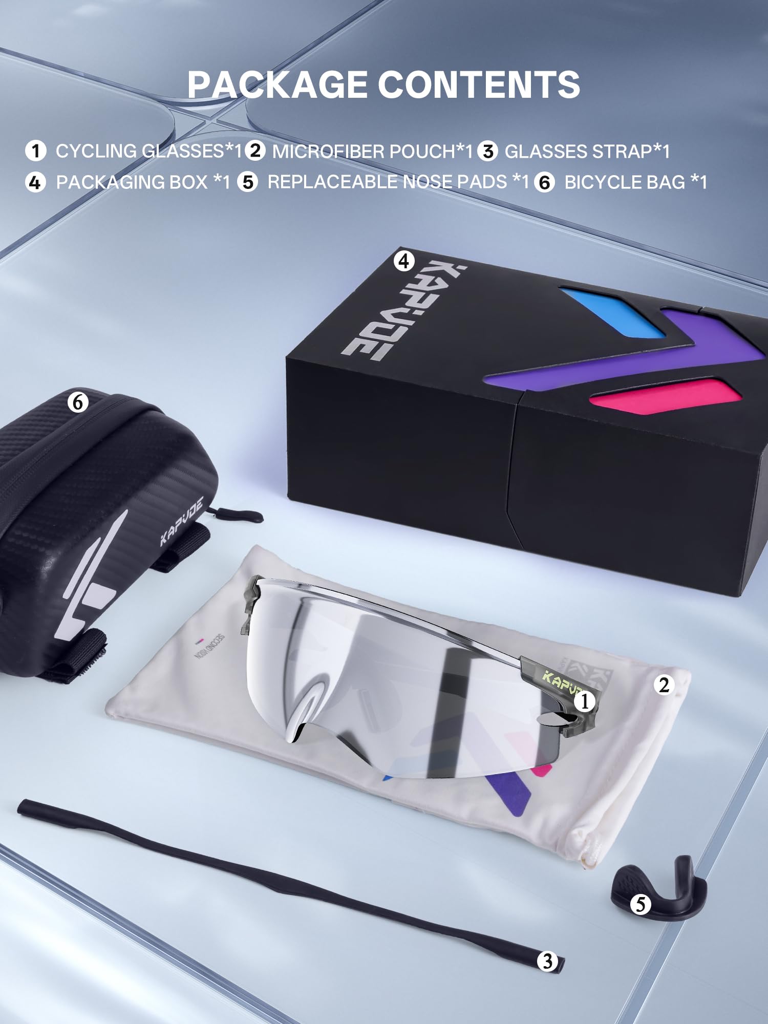 KAPVOE Lunettes Cyclisme Photochromiques & Teintées Homme Femme VTT K410 | Lunettes sport photochromiques et teintées pour homme et femme, conçues pour VTT, course et pêche