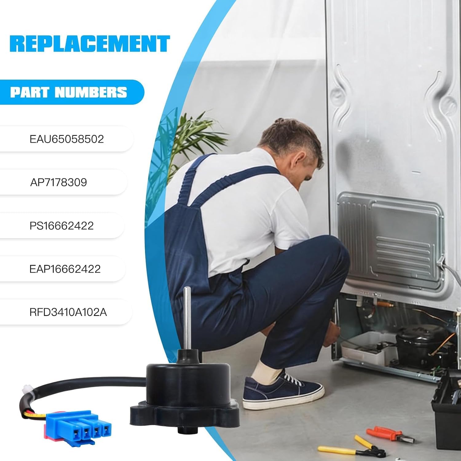 EAU65058502 - Conjunto de motor de ventilador de condensador compatible con refrigerador LG RFD3410A102A, sustituye a EAU64843805 EAU65058501 AP7178309 PS16662422, motor de refrigeración por