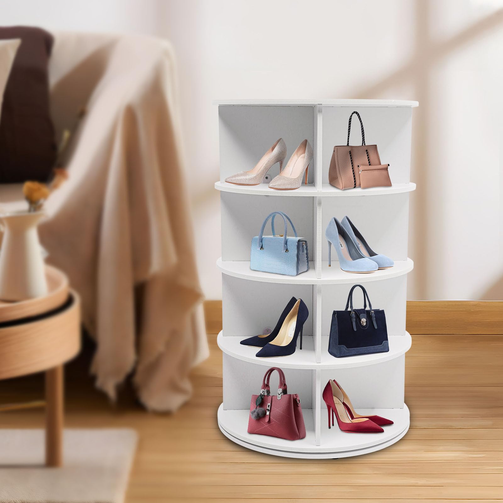Scarpiera girevole a 360 gradi, scarpiera girevole a 4 ripiani, per scarpe, borsa, cappelli, ornamenti