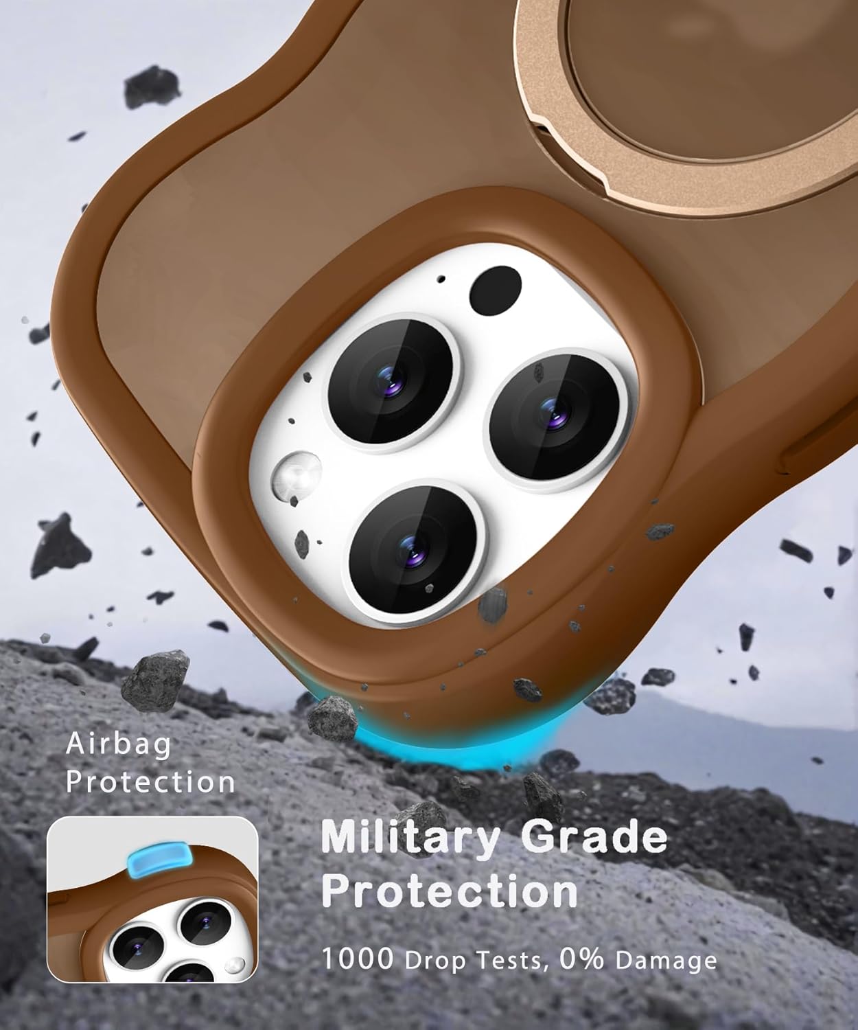 for iPhone 14 Pro Case, Compatible with Magsafe with Invisible Magnetic Ring Stand Wavy Frame Cute Translucent Matte Hard Back Silicone Bumper Shockproof Phone Case Women Girls, Brown - Image 6