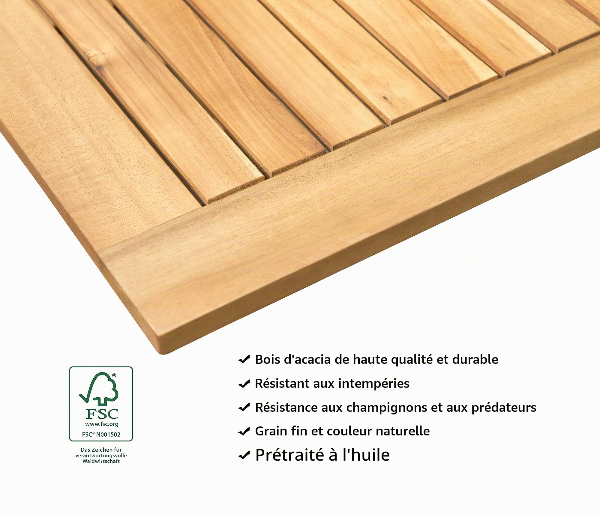 Dehner Table de Balcon Macao, env. 142 x 75 x 40 cm, Bois d'acacia FSC, Naturel
