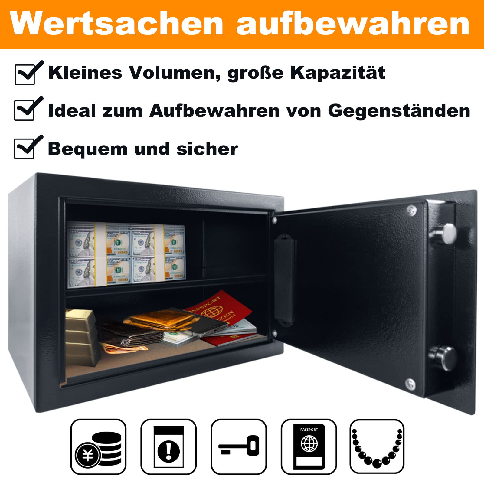 UISEBRT Caja Fuerte Electrónica - Caja Fuerte Pequeña de Acero - Caja Fuerte de Seguridad con Digital Código y 2 Llaves de Emergencia - Para Muebles Casa Oficina Hotel - Negro