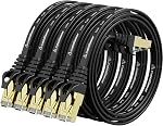 Cat8 Ethernet Cable 7ft 5Pack Black, 2000MHz 40Gbps High Speed LAN Cord, RJ45 Flat Cat 8 Patch Cable for Modem/Router/PC/PS5/Xbox, Black Connectors