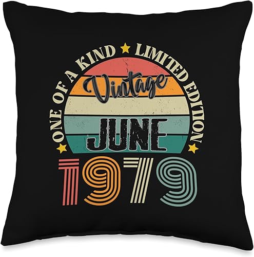 Vintage Birthday Retro Limited Edition Retro Gifts 45 Year Old Vintage June 1979 45th Birthday Retro Throw Pillow, 16x16, Multicolor