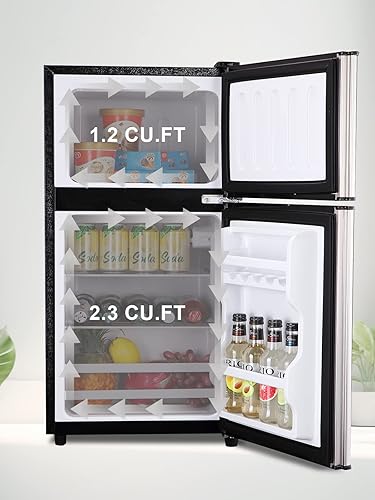Miniatura 2 de Mini refrigerador de 3.5 pies cúbicos, refrigerador pequeño con termostato ajustable de 7 niveles, estantes extraíbles con acero inoxidable de 2