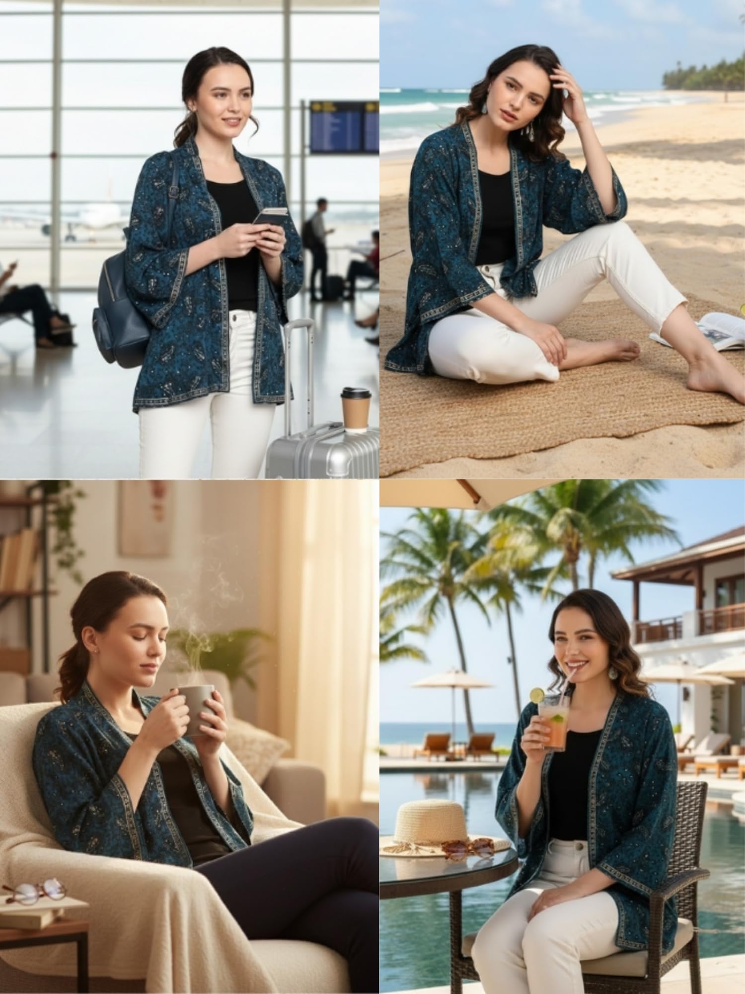 KE KANHA EXPORTS Women Shrug|Shrugs for Women Stylish||Shrug Cardigan|Boho Beach Cover Up|Border Print|Easily fits S-M-L|Bust 30-42 Inches|Length 28 Inches (1147)