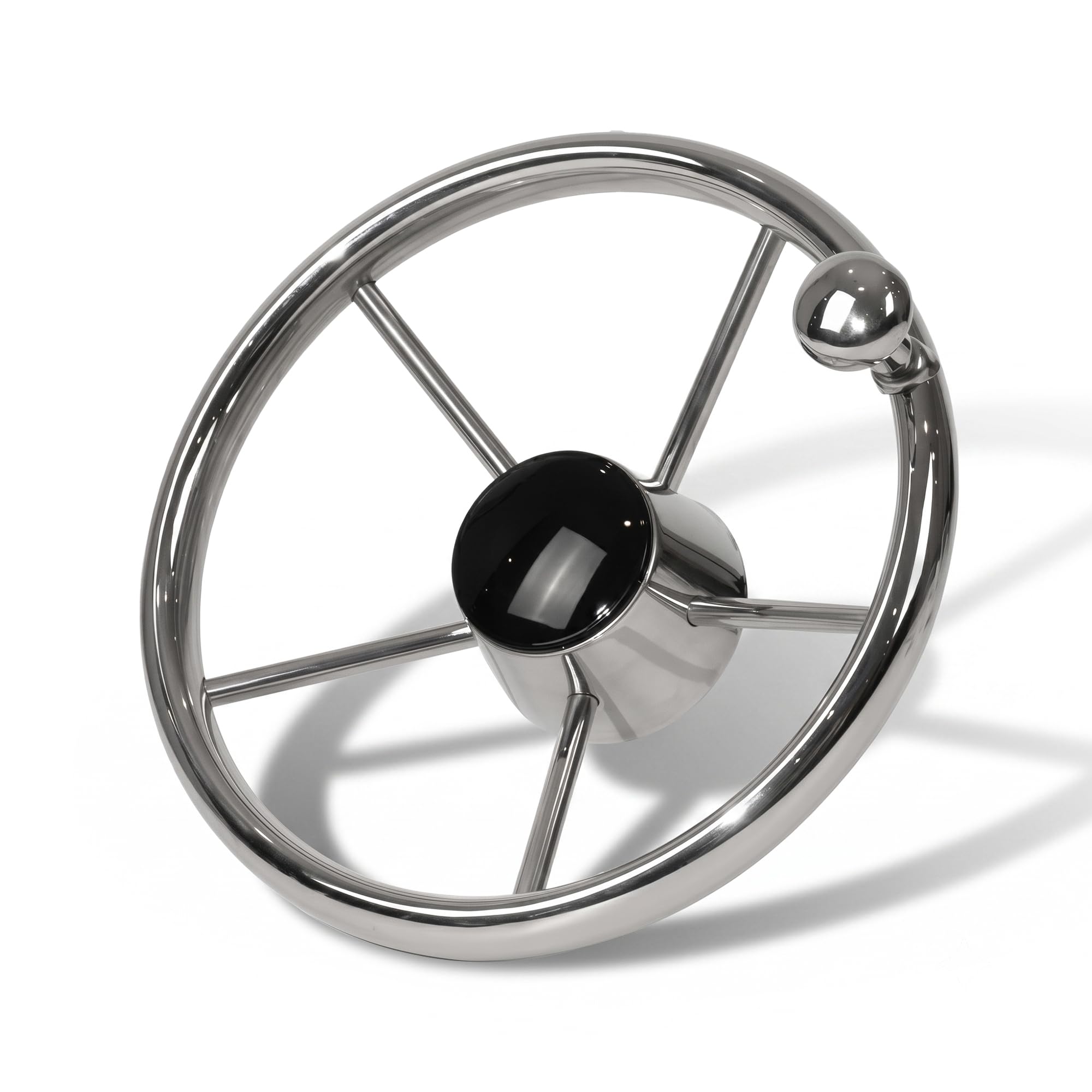 11 inch Boat Steering Wheel, Stainless Steel Marine Steering Wheel Adapter Fit 3/4 inch Tapered Shaft, 5 Spoke Destroyer Style with Control Knob and Center Cap for Boats, Yachts, Pontoon Boats