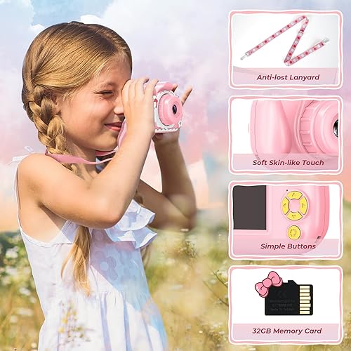 Miniatura 7 de Cámara selfie para niños, regalos de cumpleaños de Navidad para niños y niñas de 3 a 12 años, 1080P HD 32MP cámaras de video digitales para niños