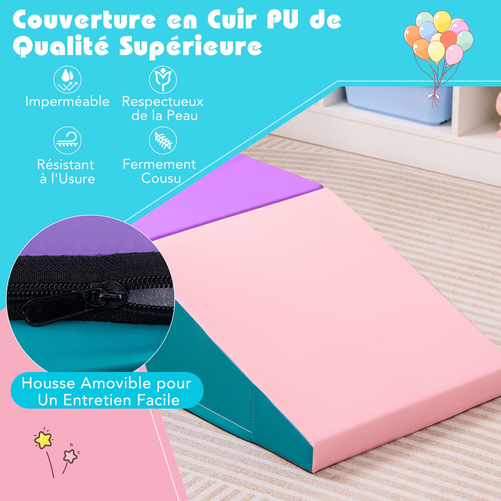 COSTWAY 2PCS Parcours Motricité Bébé en Mousse avec Housse Amovible en PU, Module Motricité Bébé avec Marche & Toboggan, Jouets Éducatifs pour Ramper Grimper pour Enfant d'Âge Préscolaire