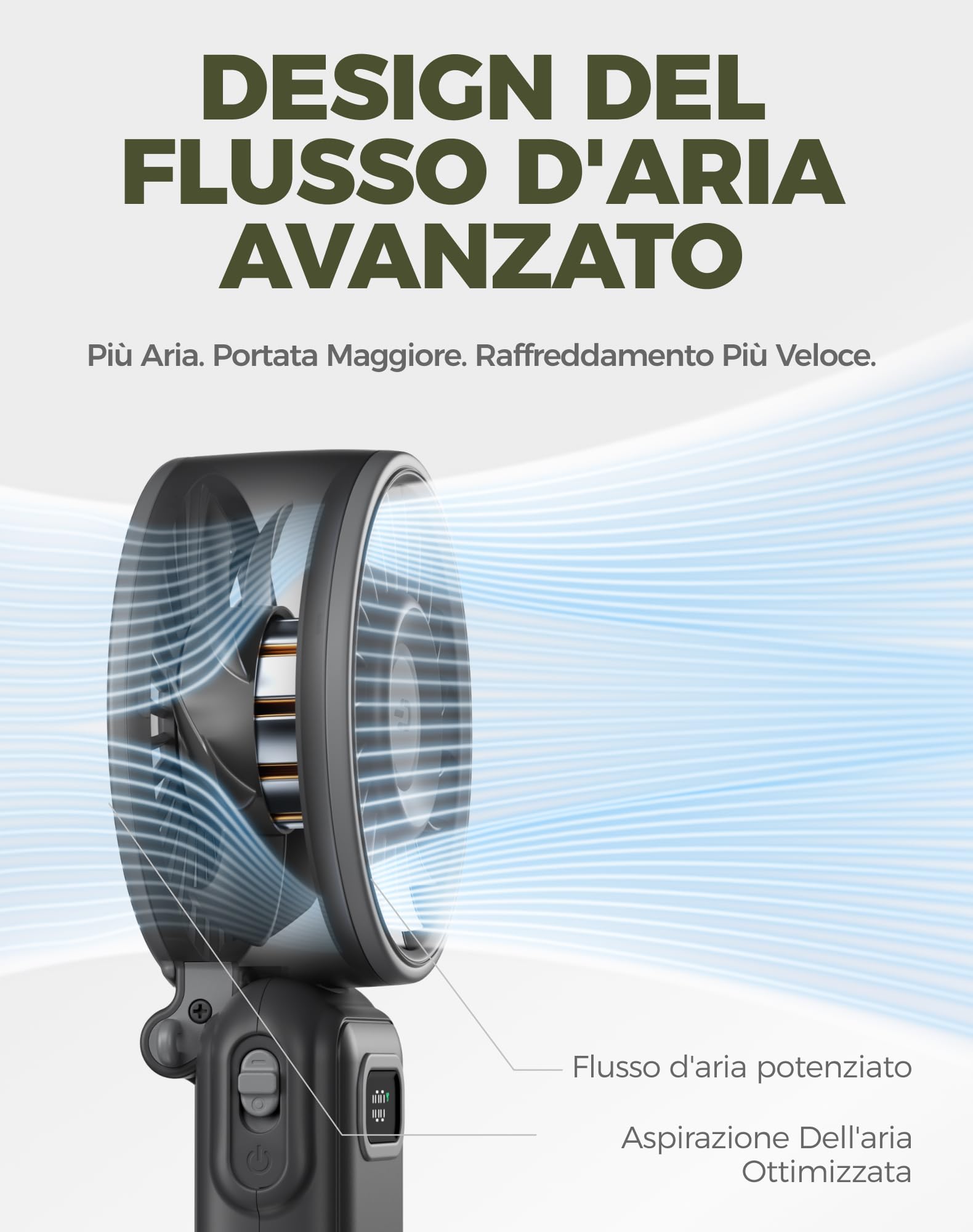 Diveblues Ventilatore Portatile Pieghevole con Batteria - 100 Velocità Regolabili e fino a 12h di Autonomia - Potente ma Piccolo per Mano, Scrivania e Collo - Ideale per Viaggi, Spiaggia e Campeggio