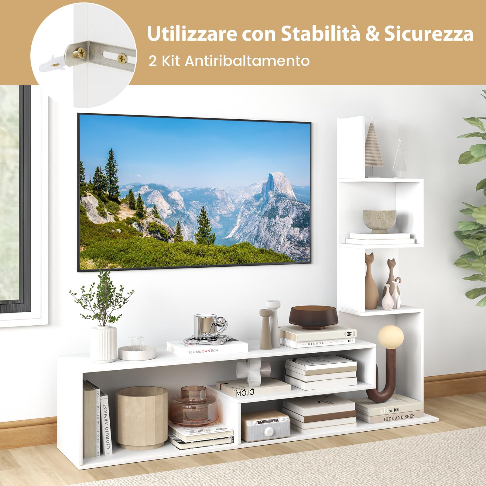 COSTWAY Mobile per TV a Cubi per TV Fino a 50”, Tavolo Console Media con Mensole di Stoccaggio a Forma di L e Scomparti Aperti, Centro di Intrattenimento per Soggiorno, Ingresso (Bianco)