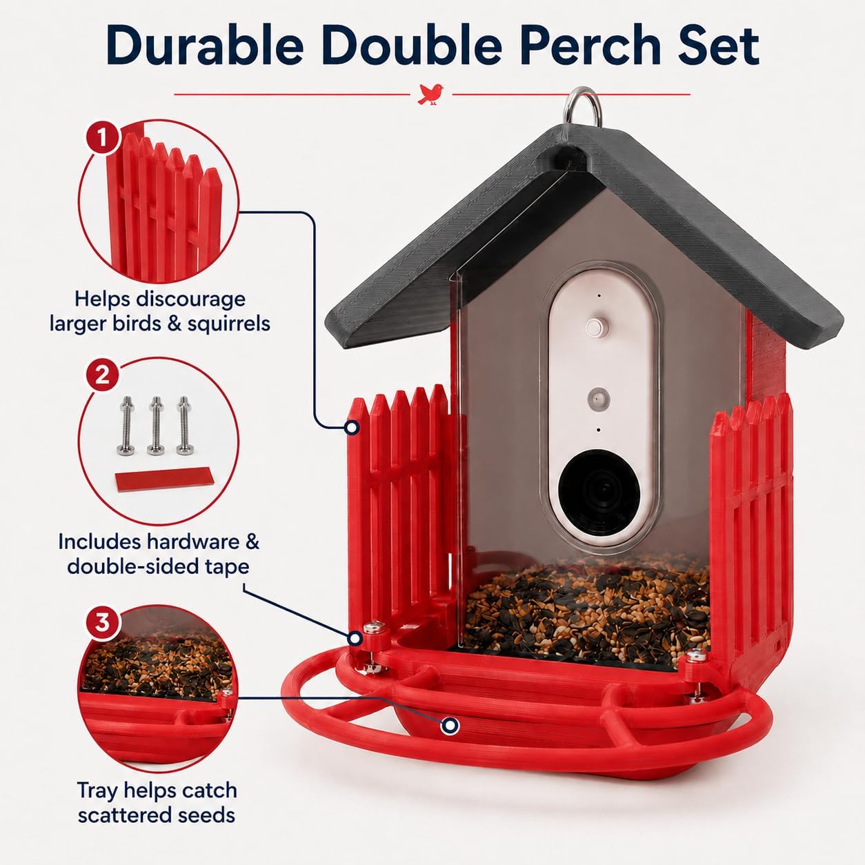 SplashNColor Double Perch Set Compatible with Bird Buddy – Outdoor Perch for Feeding Multiple Birds - Bird Buddy Accessories - Durable, Weatherproof Feeders for Outdoors - Hummingbird Red (Bundle) image 4