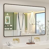 Vista 68 de OKPAL 16x24 Espejo de baño de bronce, espejo de marco de bronce rectangular redondeado, espejo de tocador de baño de bronce cepillado para montar