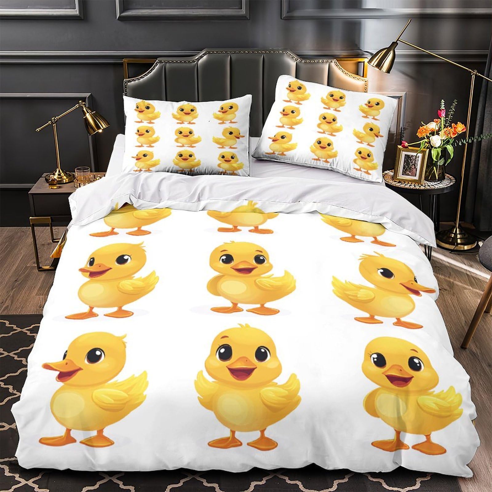 Housse de couette 135x200cm adorables canetons avec fermeture éclair parure 3D