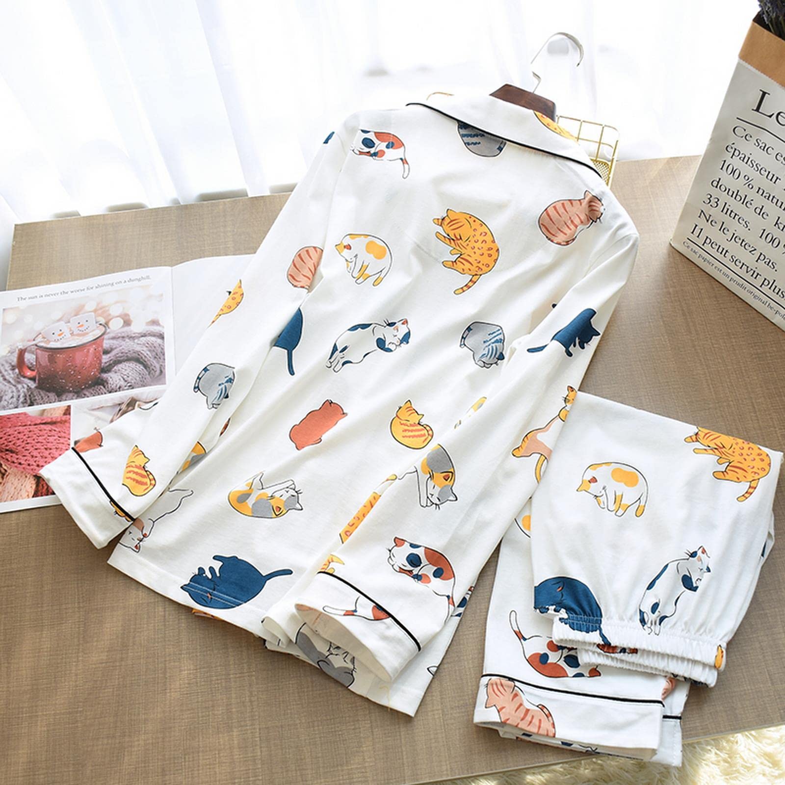 Pigiama Donna Cartoon Knitting 2 Pezzi di Pigiama Set Primavera Estate Autunno Inverno Maniche Lunghe Abbigliamento Domestico per Donne Lady Lounge Home Service