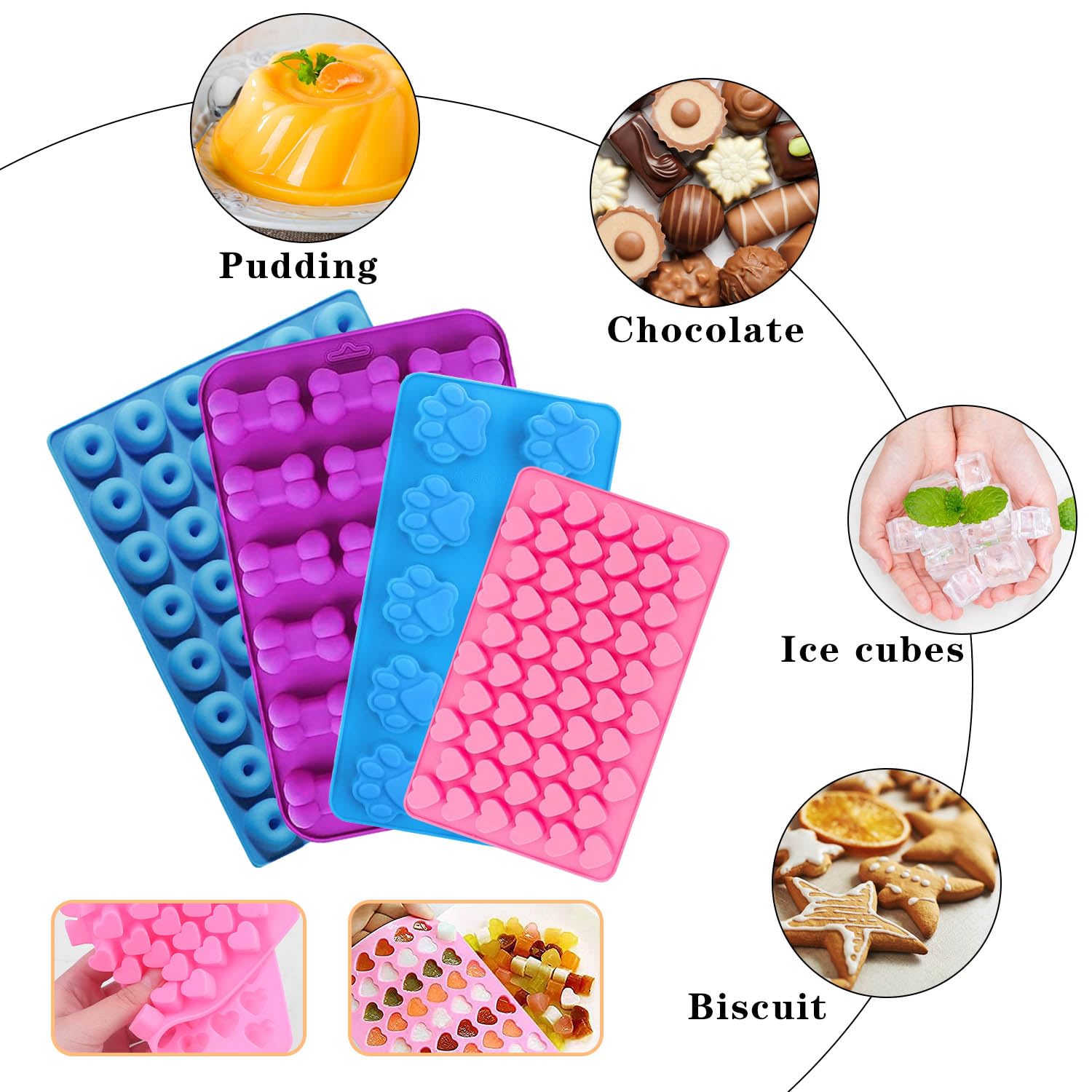 Set 3 Stampi In Silicone A Forma Di Zampa - Per Dolcetti Per Cani, Cioccolatini, Ghiaccio E Sapone