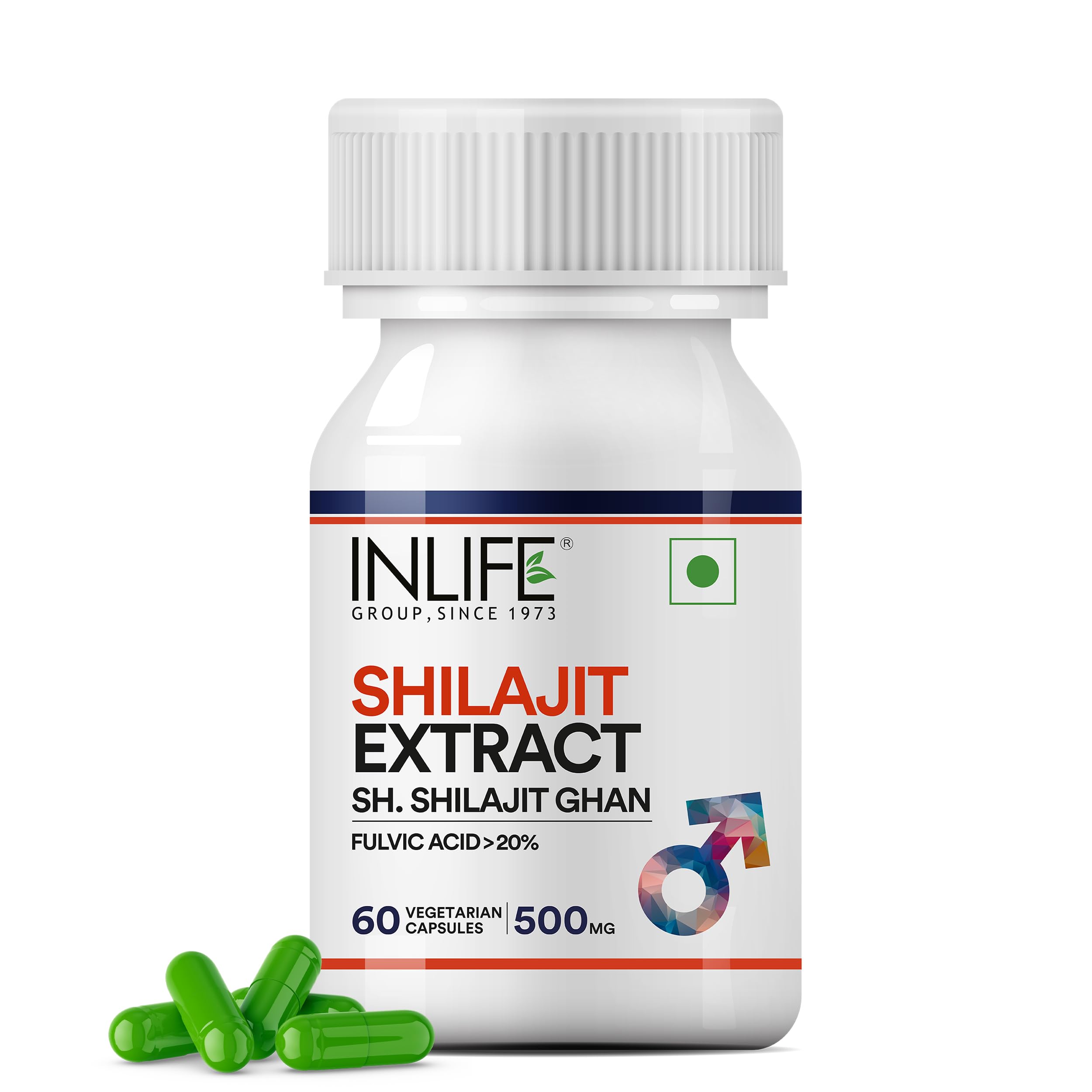 INLIFE Pure Shilajit Extract Supplement for Men | Strength and Stamina, 500mg - 60 Vegetarian Capsules