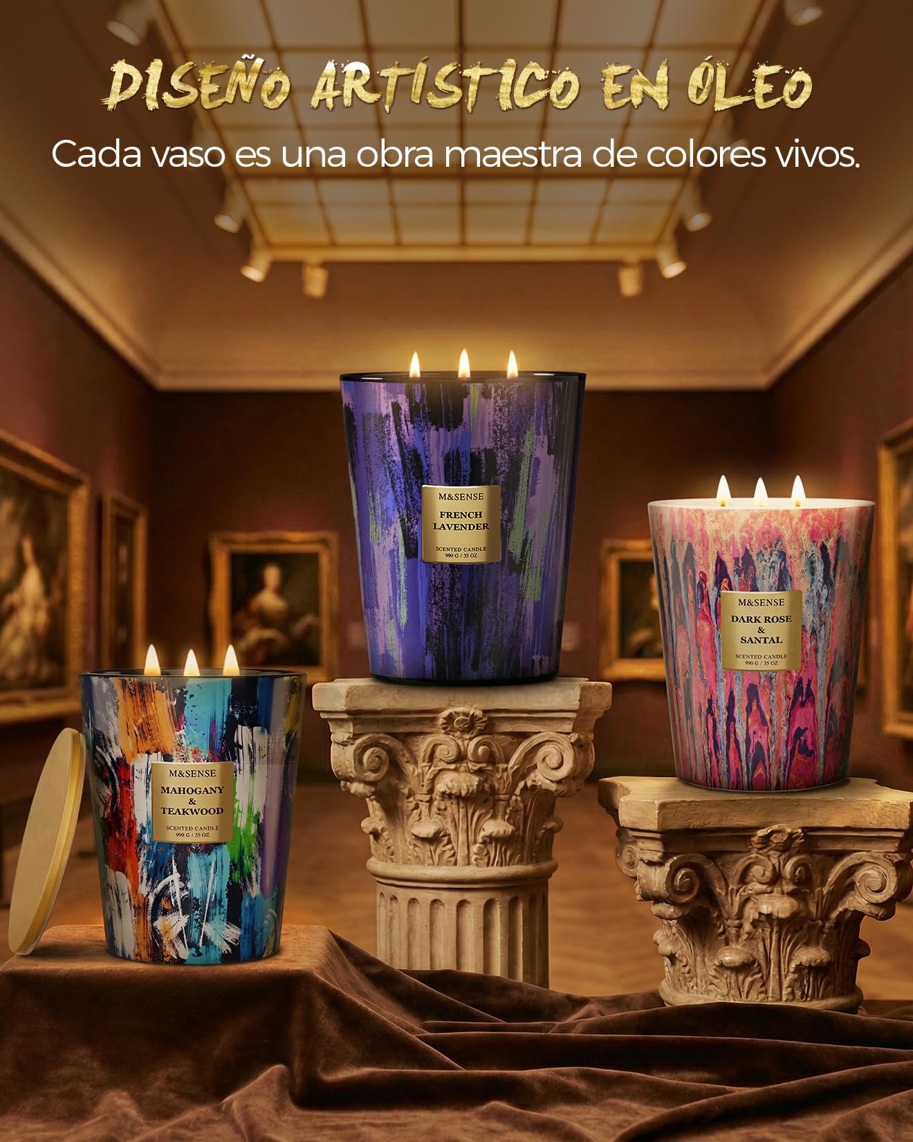 M&SENSE Velas Aromáticas Noche de Verano, 150h Larga Duración, 3 Mechas Velas Bonitas, Cera de Soja 990g Vela Grande, Decoración Hogar, Regalo Original Mujer y Yoga