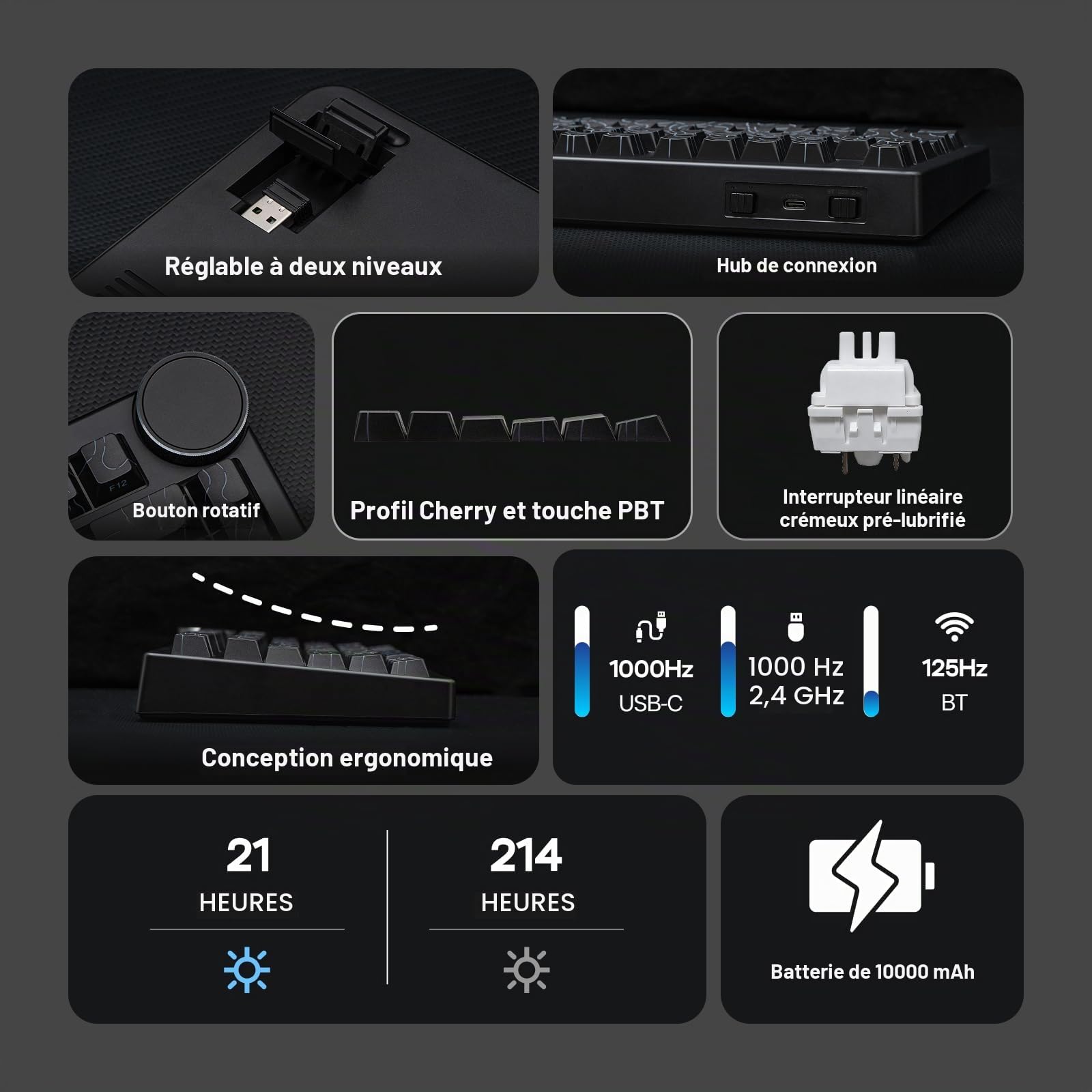 EPOMAKER AJAZZ AK820 V2 Clavier Gamer Mécanique Tri-Mode, Gros Bouton