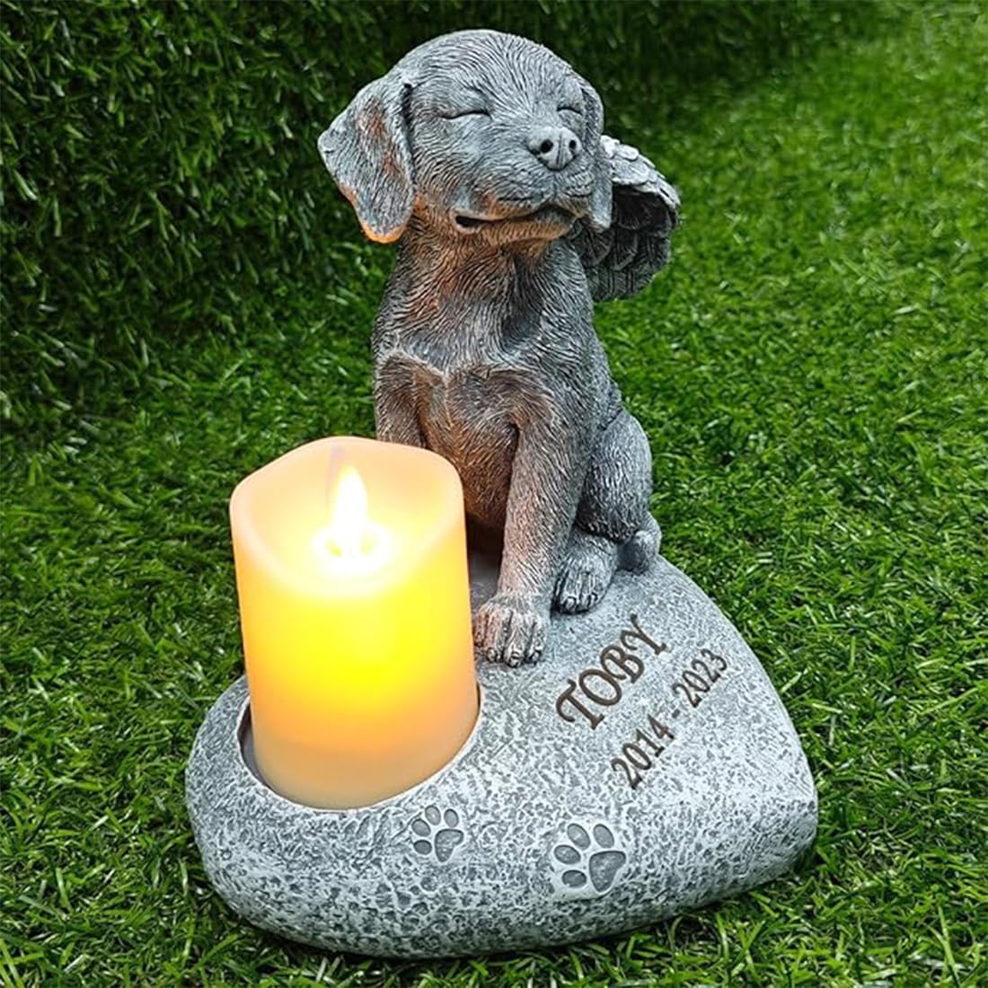 JHB Personalizzato Dog Memorial Pietre da Giardino con portacandele, 3D Dog Headstone Tombstone Pet Grave Markers per la Perdita del Cane di Regali di simpatia (Nota: Candela Non è Incluso!!!)