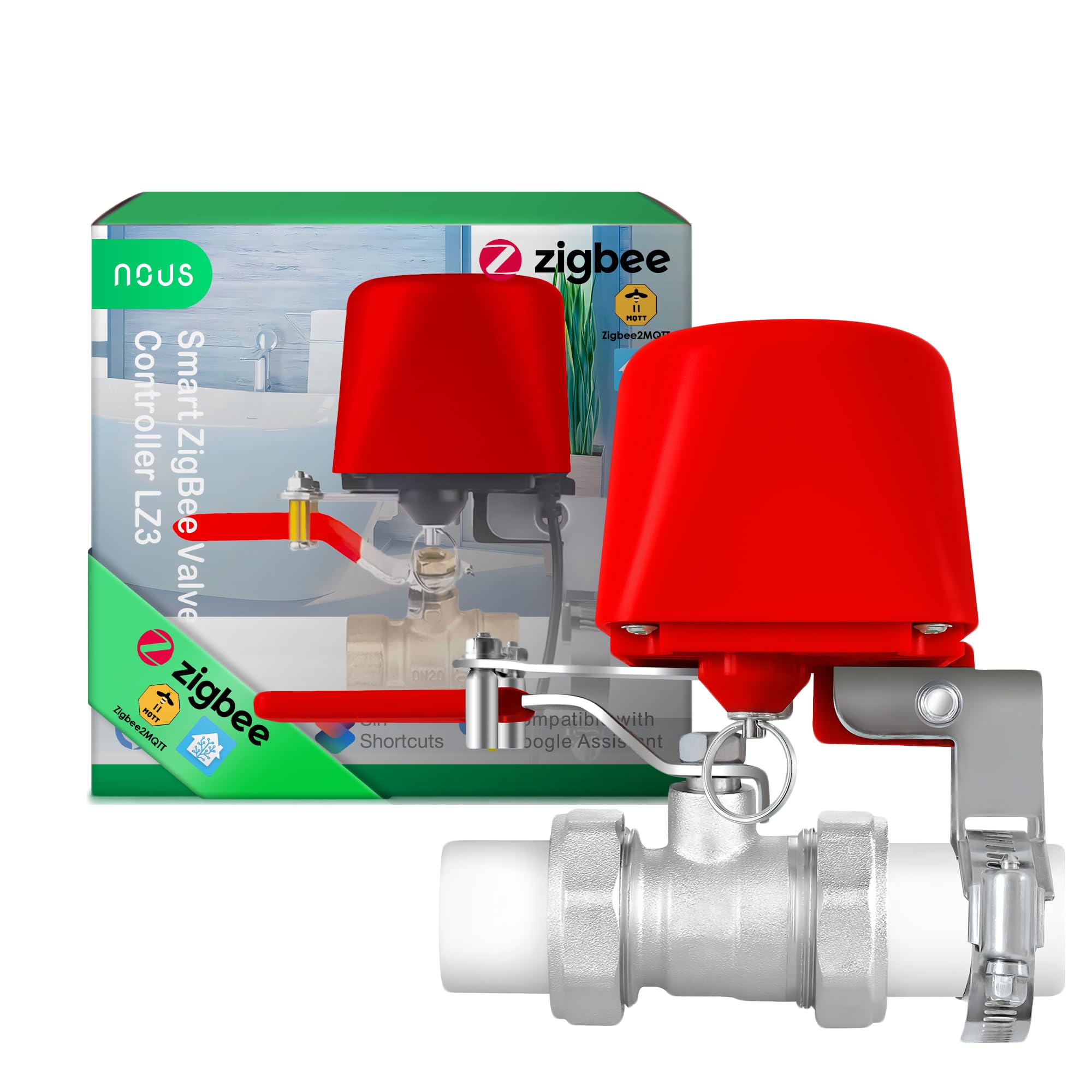 NOUS LZ3 Vanne d'eau ZigBee Compatible Google Assistant Alexa Tuya Smart Life Programmateur Irrigation