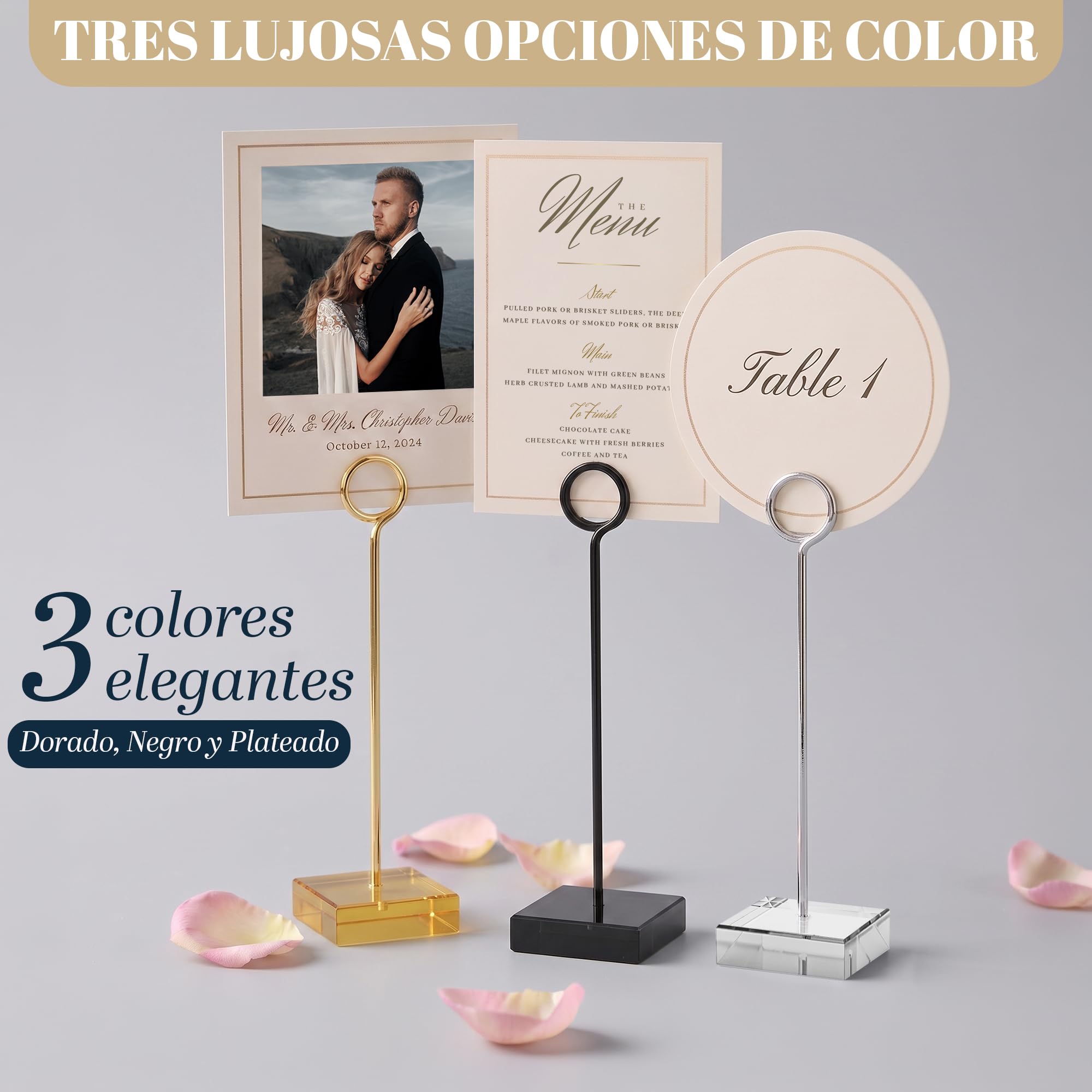 Juego de 12 soportes para números de mesa, soportes altos negros para mesas de boda, soportes de acrílico de lujo con base cuadrada de 2 pulgadas, soportes para letreros de mesa de 7.75 pulgadas para