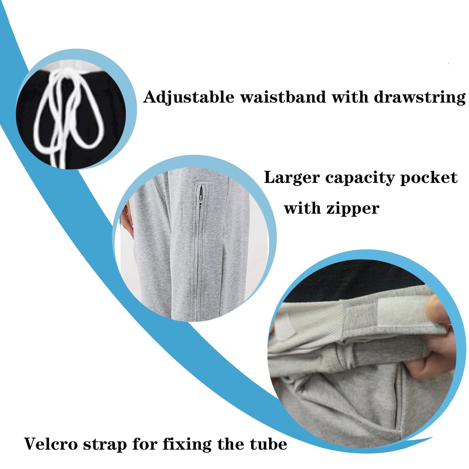 Pantaloncini con Sacca per catetere, Pantaloni con Sacca per urina, Pantaloni con Sacca per urina con Doppie Tasche con Cerniera,M