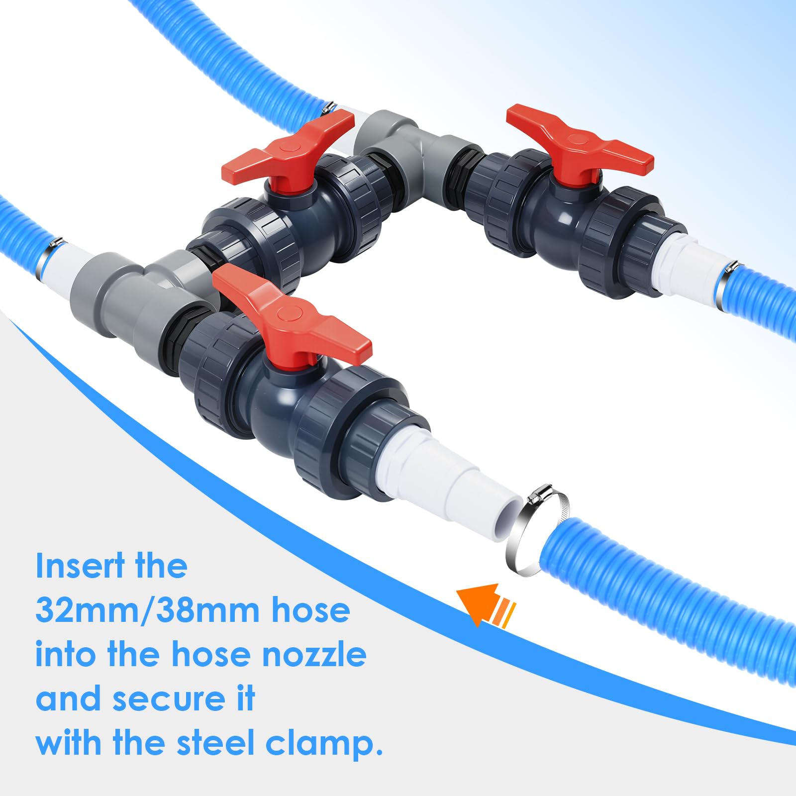 Bypass Pool Set, Ø 50 mm Wärmepumpe Pool Anschluss Set, Pool Bypass Set Wärmepumpe mit 32mm 38mm Schläuchen, Poolheizung Schwimmbecken Solar Heizung Pool Bypass, Bypass Set