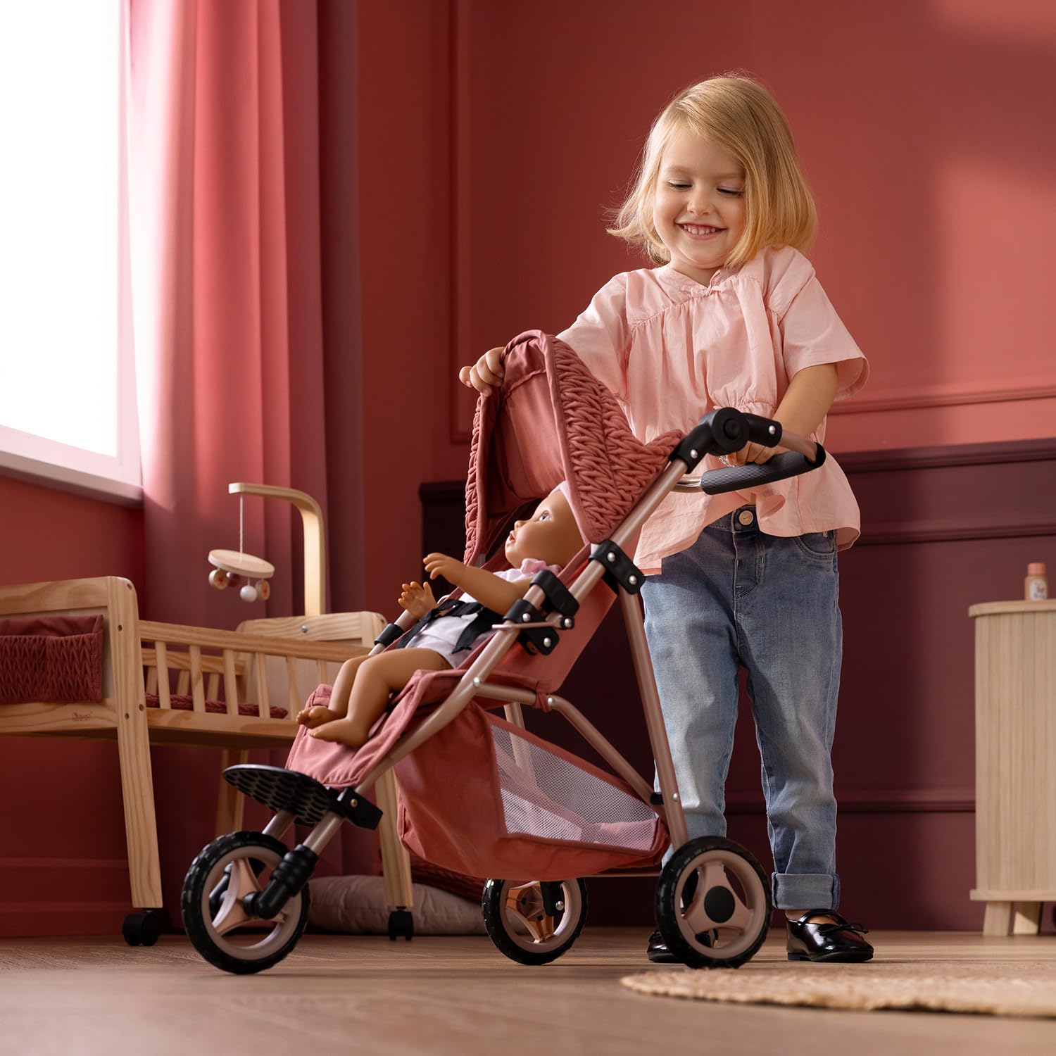 Poussette pour poupée howa, modèle Grace 2270, pour poupées jusqu'à 50 cm | Poussette élégante pour poupée, poignée de poussée réglable en hauteur, modèle grace 2270