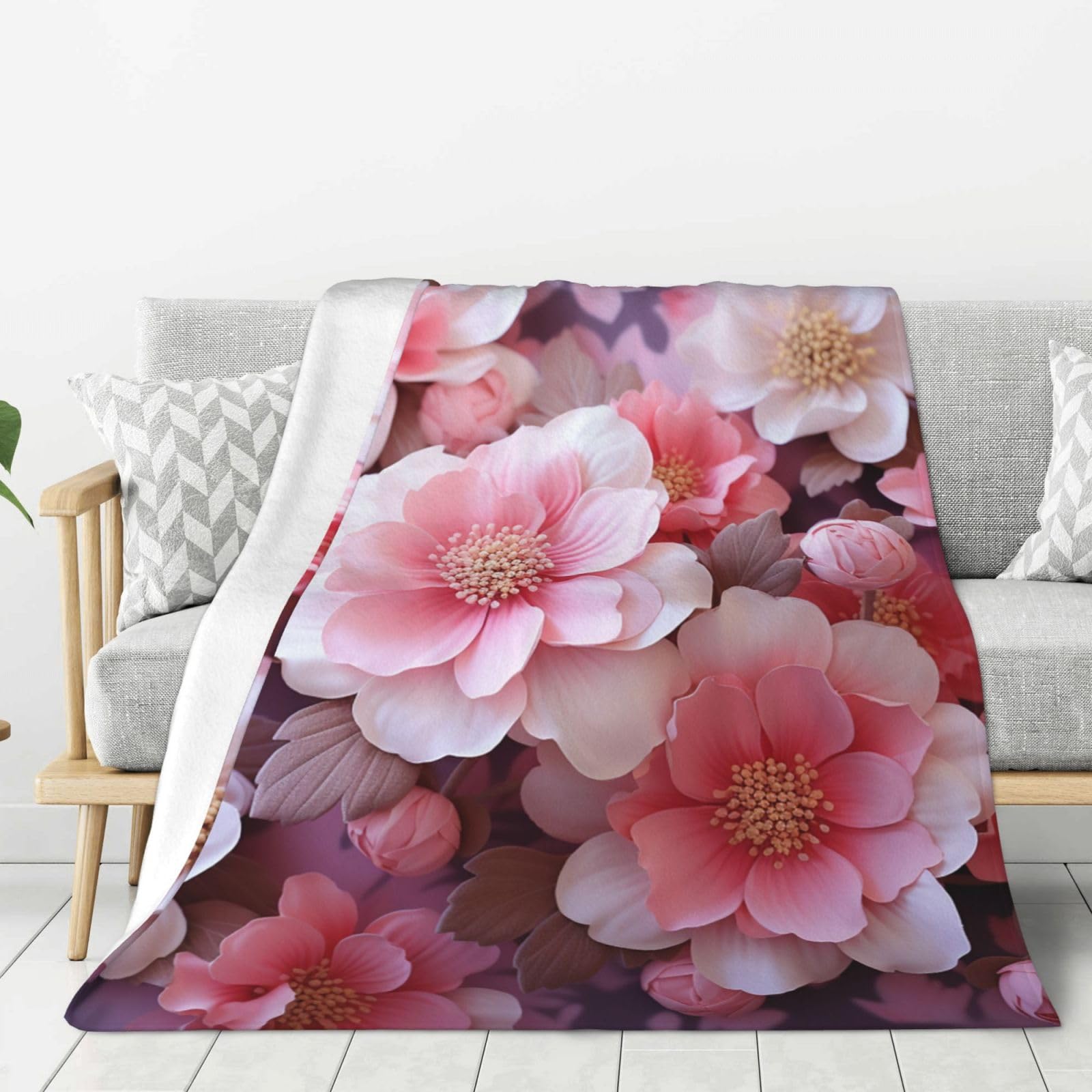 Couverture en flanelle cadeau idéal imprimé floral rose plaid canapé