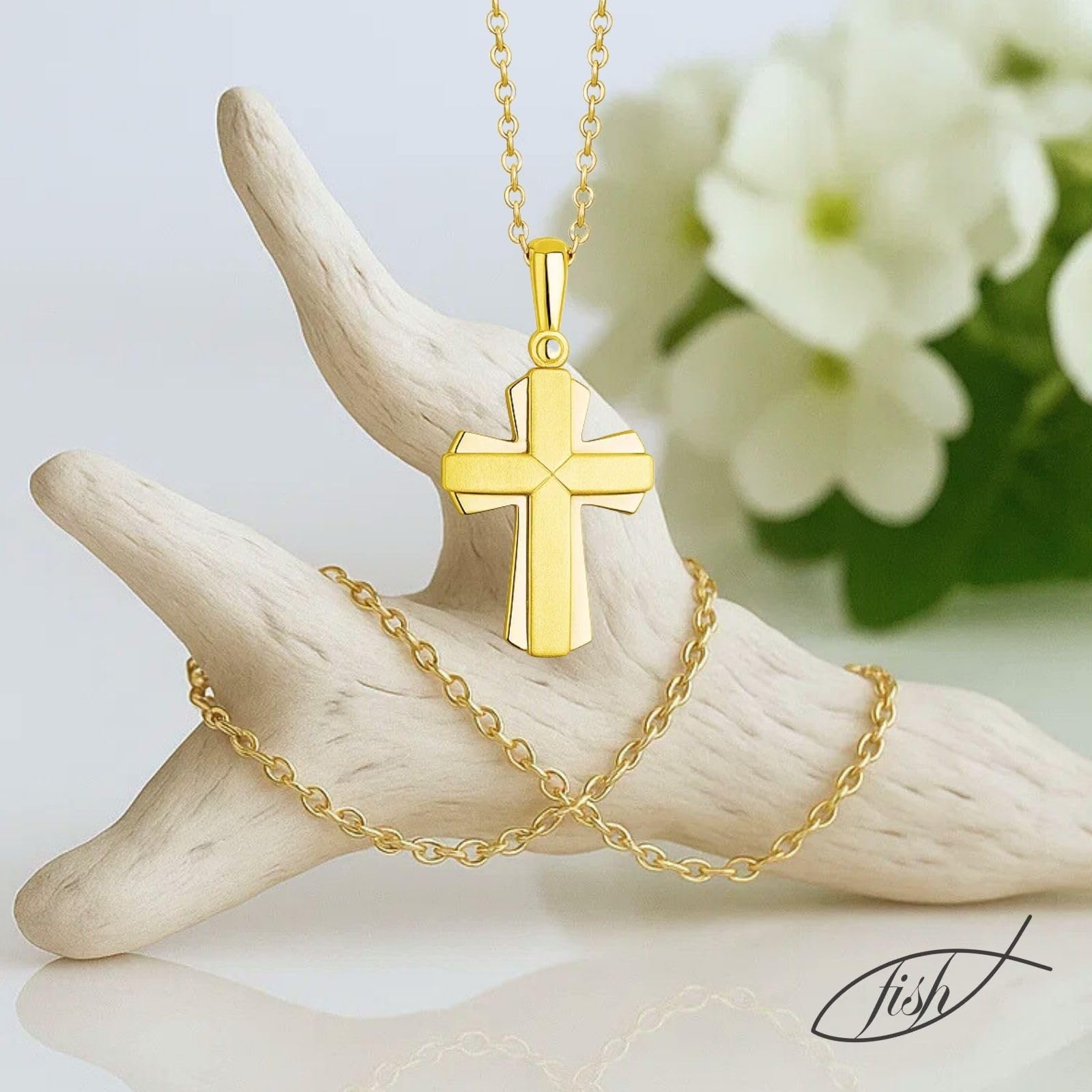 Collar Clásico De Oro 333 Con Colgante En Forma De Cruz Para Niños