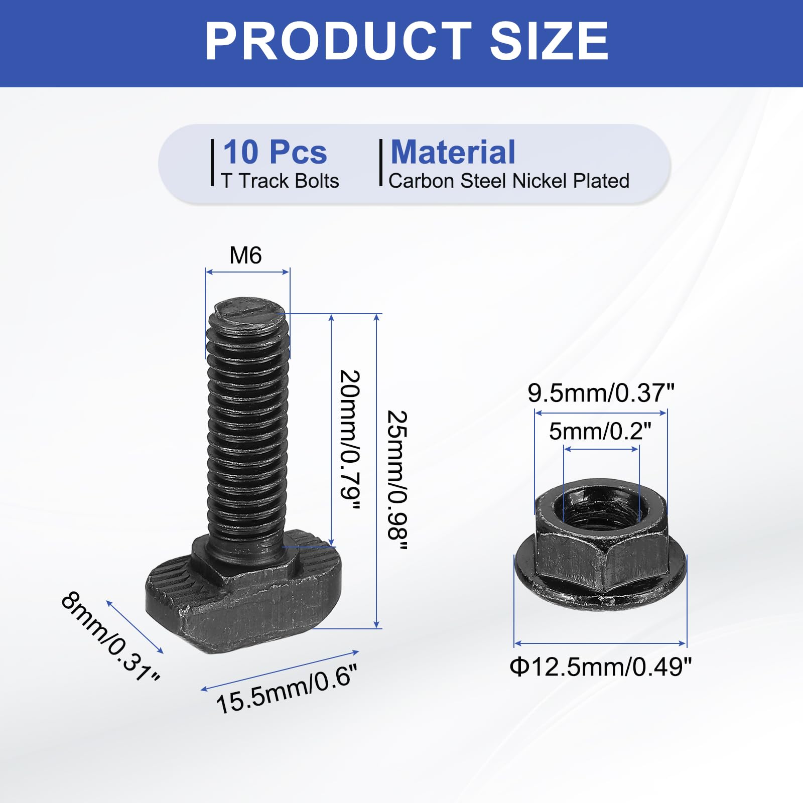 PATIKIL M6x20mm T-Slot Bolts - Image 2