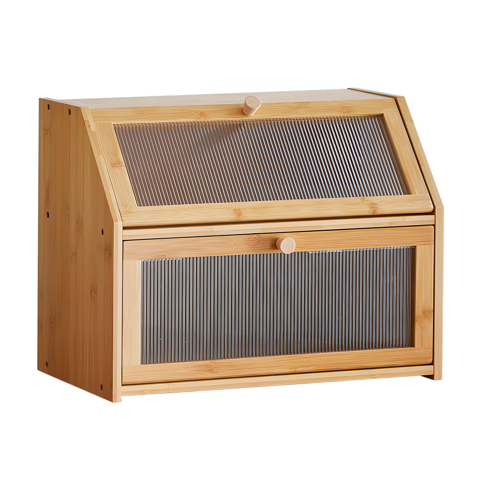 Caja para Pan en Bambú con 3 Divisiones, Diseño Escalera | Estante de almacenamiento para porcelana, especias y accesorios de cocina, a prueba de polvo, ahorro de espacio