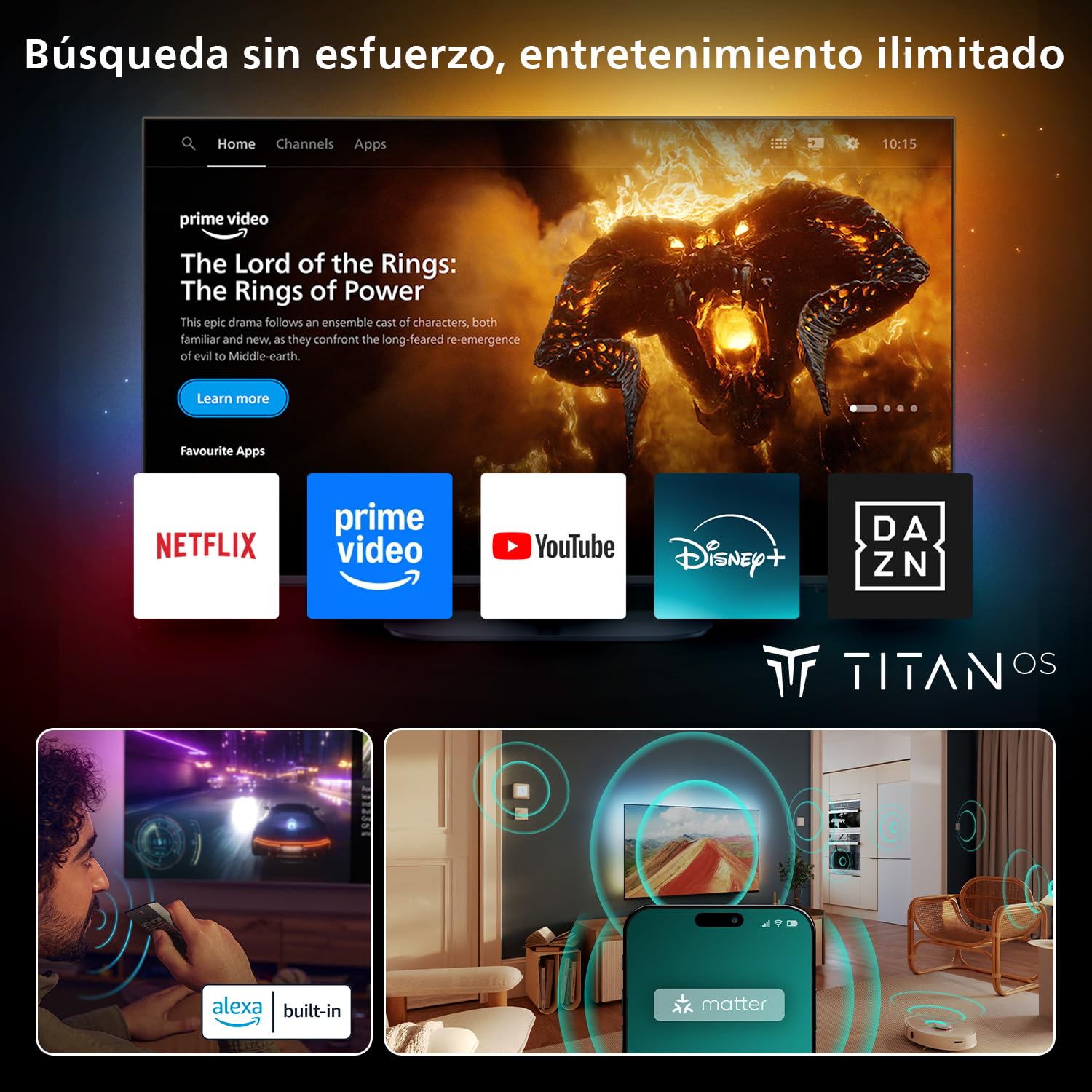 Philips Ambilight 55PUS8510 4K QLED Smart TV - Pantalla de 55 Pulgadas con Plataforma Titan OS, Pixel Precise Ultra HD y Sonido Dolby Atmos - Funciona con Alexa y con el Asistente de Voz de Google