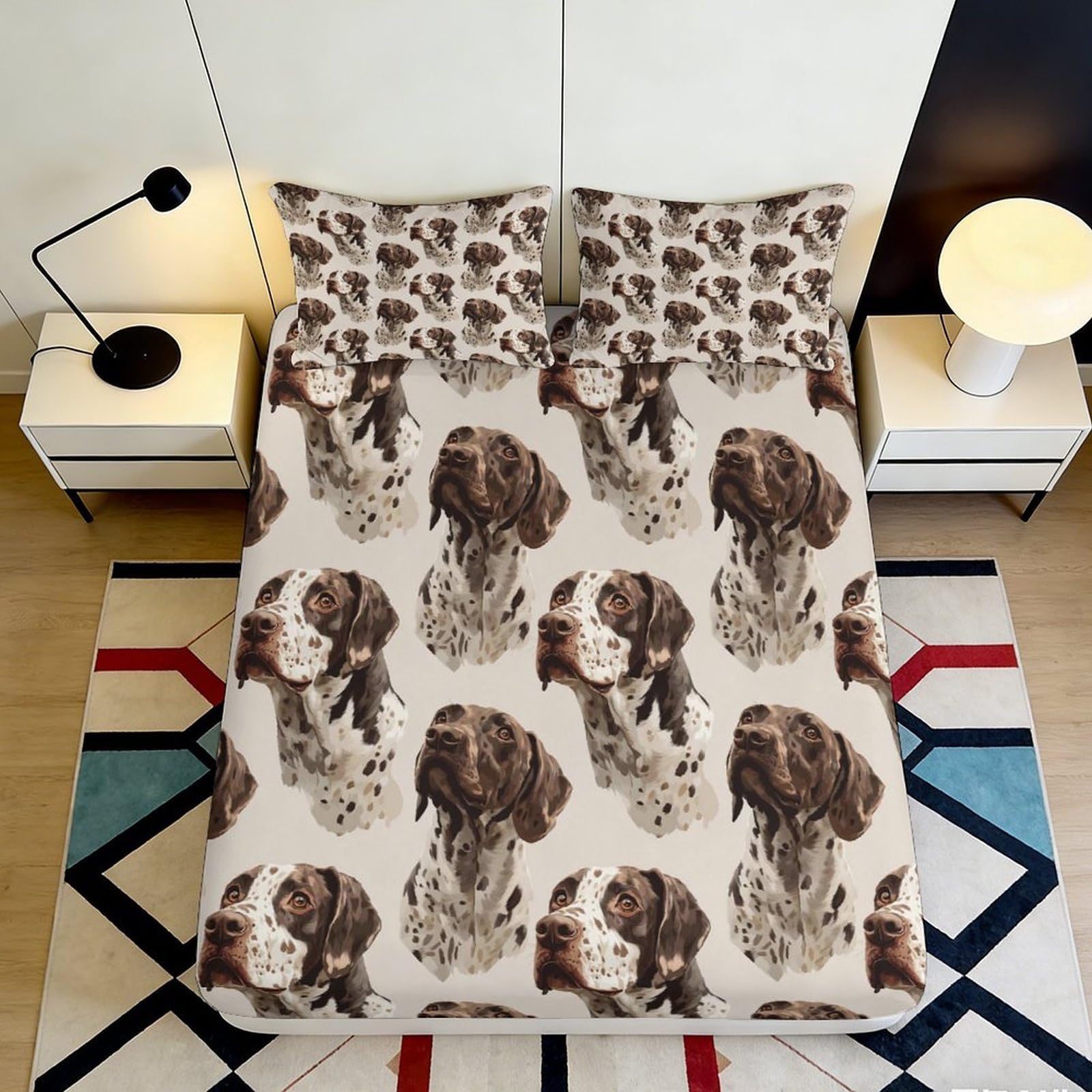 3D Printed Brown Dalmatian Dog Fitted Sheet Microfiber Soft Bed Sheet for Bedroom Guest Room Mattress Cover Decor 90x200x25cm