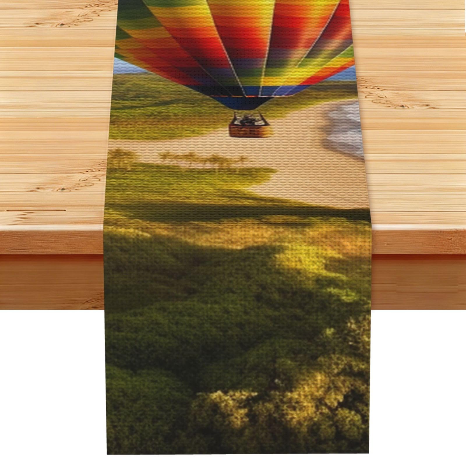 Hawaii Hot Air Balloon Table Runner 13x72 Inch Cotton Linen Table Linen Washable Farmhouse Tablecloth Modern Abstract Art Kitchen Dinning Table Decoration for Home Party Decor